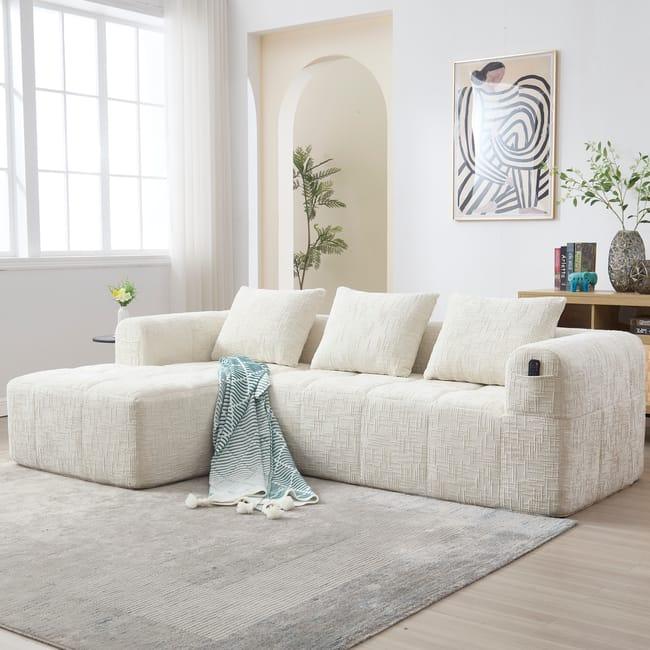 lvhom canapé modulaire moderne 3 places en forme de l avec chaise longue, grand canapé en chenille douce avec 3 coussins et poche latérale, lvhom canapé modulaire moderne 3 places en forme de l avec chaise longue, grand canapé en chenille douce avec 3 coussins et poche latérale,