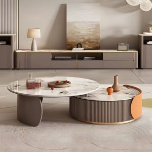rock tea table, living room, modern and simple household, round floor to ceiling tv cabinet, expandable edge table combination