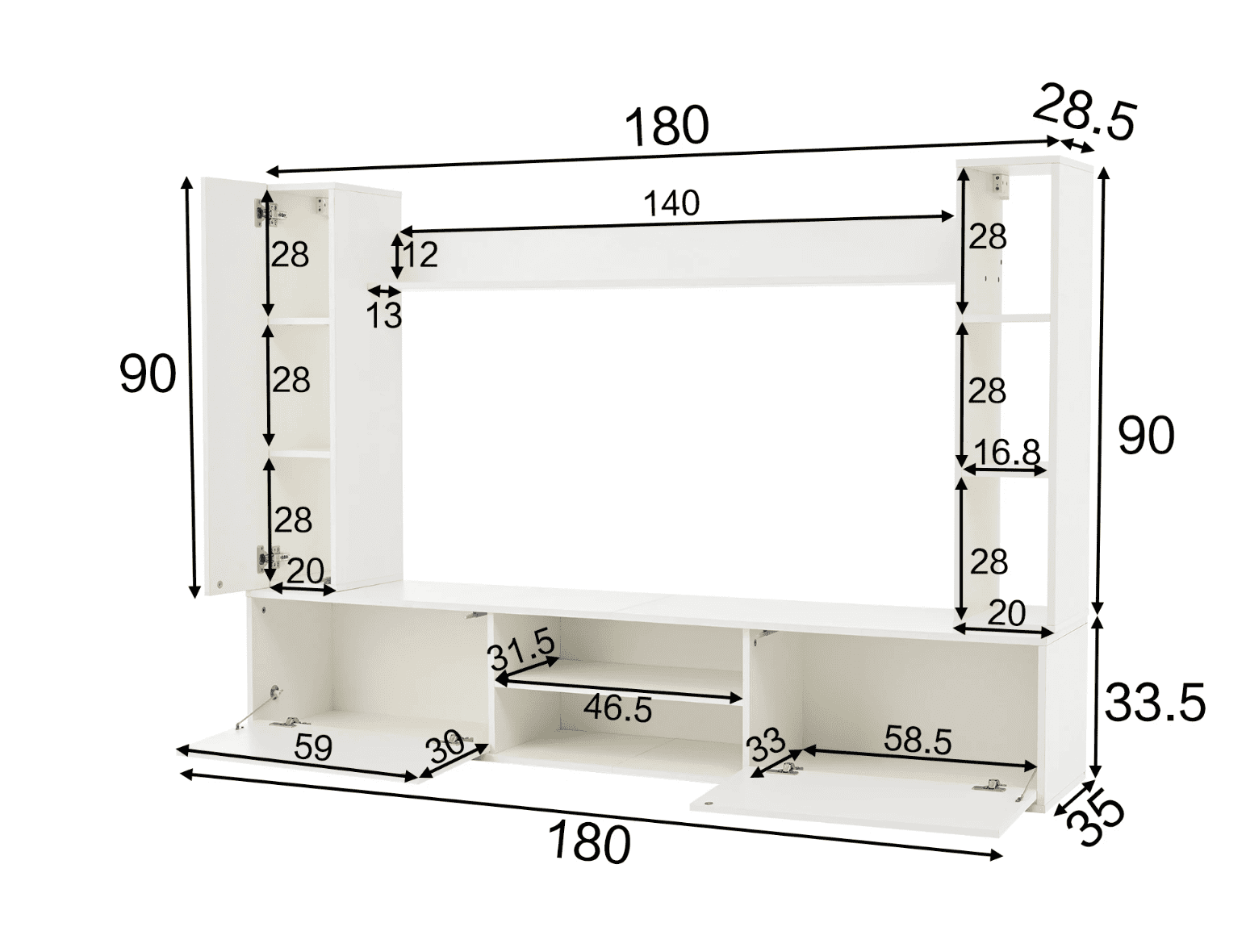 180*35*33.5cm tv wall unit set with display cabinets complete set, 4 pieces, media wall including tv board, standing shelf 180*35*33.5cm tv wall unit set with display cabinets complete set, 4 pieces, media wall including tv board, standing shelf