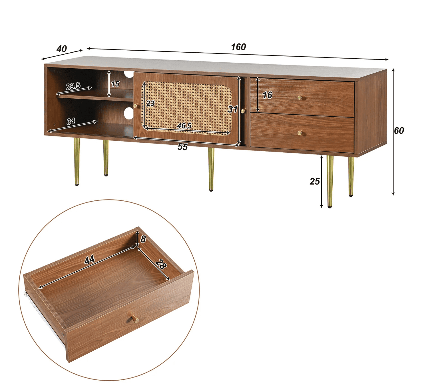 modern tv furniture 160x40x60 cm, sliding rtin and 2 drawers, living room storage, walnut + natural color modern tv furniture 160x40x60 cm, sliding rtin and 2 drawers, living room storage, walnut + natural color