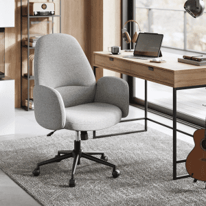 songmics home office swivel chair desk chair height adjustable modern backrest armrests wide seat cotton linen blend