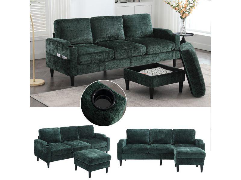 stool and storage sofa, 4 seater upholstered sofa with cup holder, armrests and side pockets for living room stool and storage sofa, 4 seater upholstered sofa with cup holder, armrests and side pockets for living room