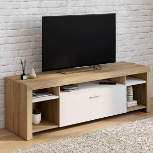 tv stand 140 cm malo wood and white cupboard