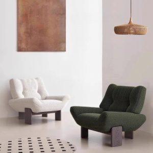 french retro single upholstered high back curved armchair designer ash wood lounge lazy sofa chair furniture living room