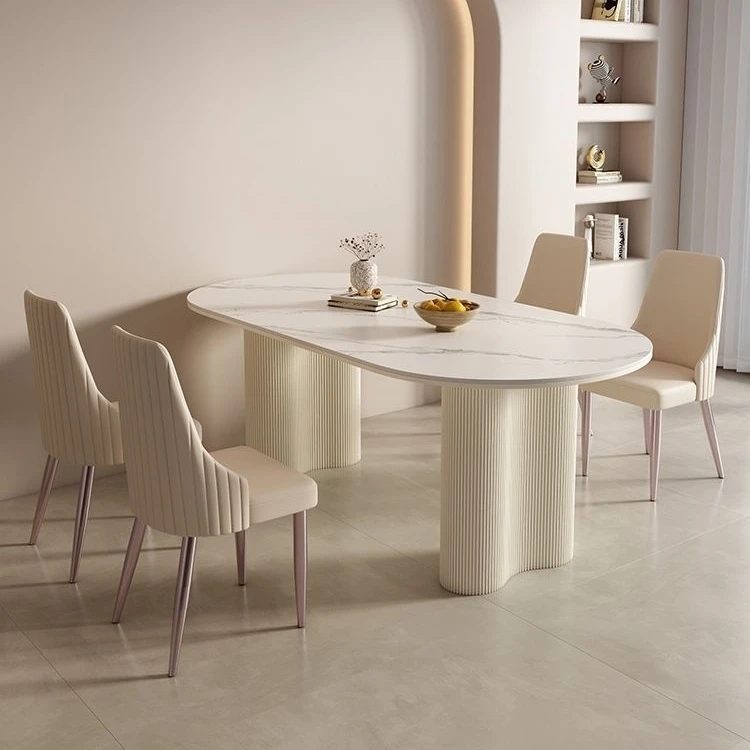 french light luxury cream wind rock board dining table small living room home furniture oval dining table 2