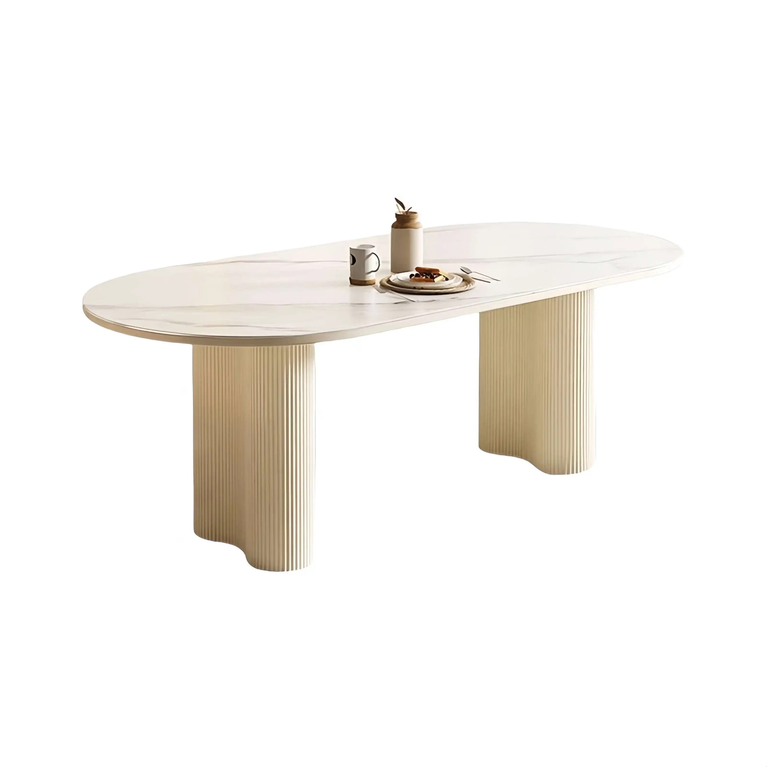 french light luxury cream wind rock board dining table small living room home furniture oval dining table 4