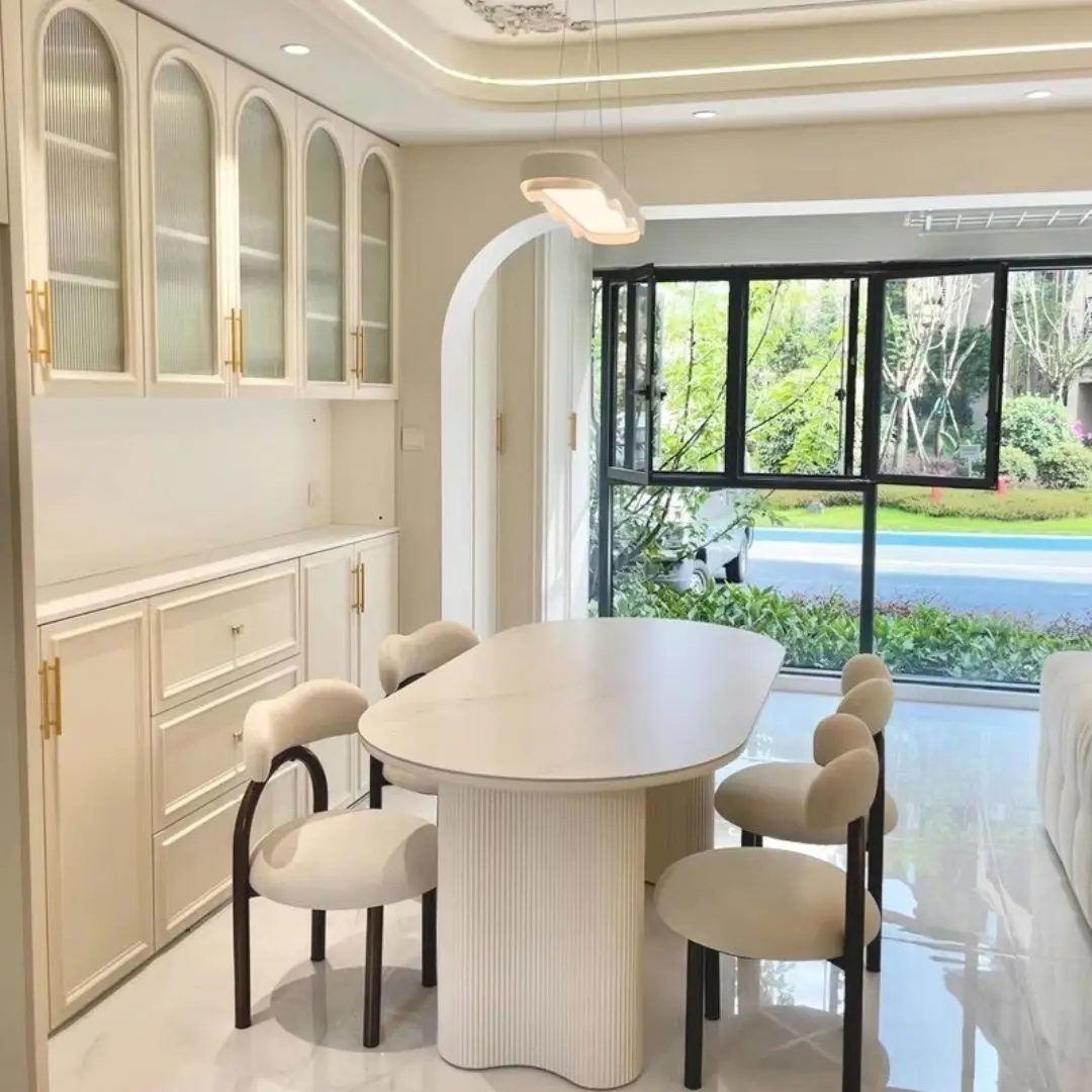 french light luxury cream wind rock board dining table small living room home furniture oval dining table 5