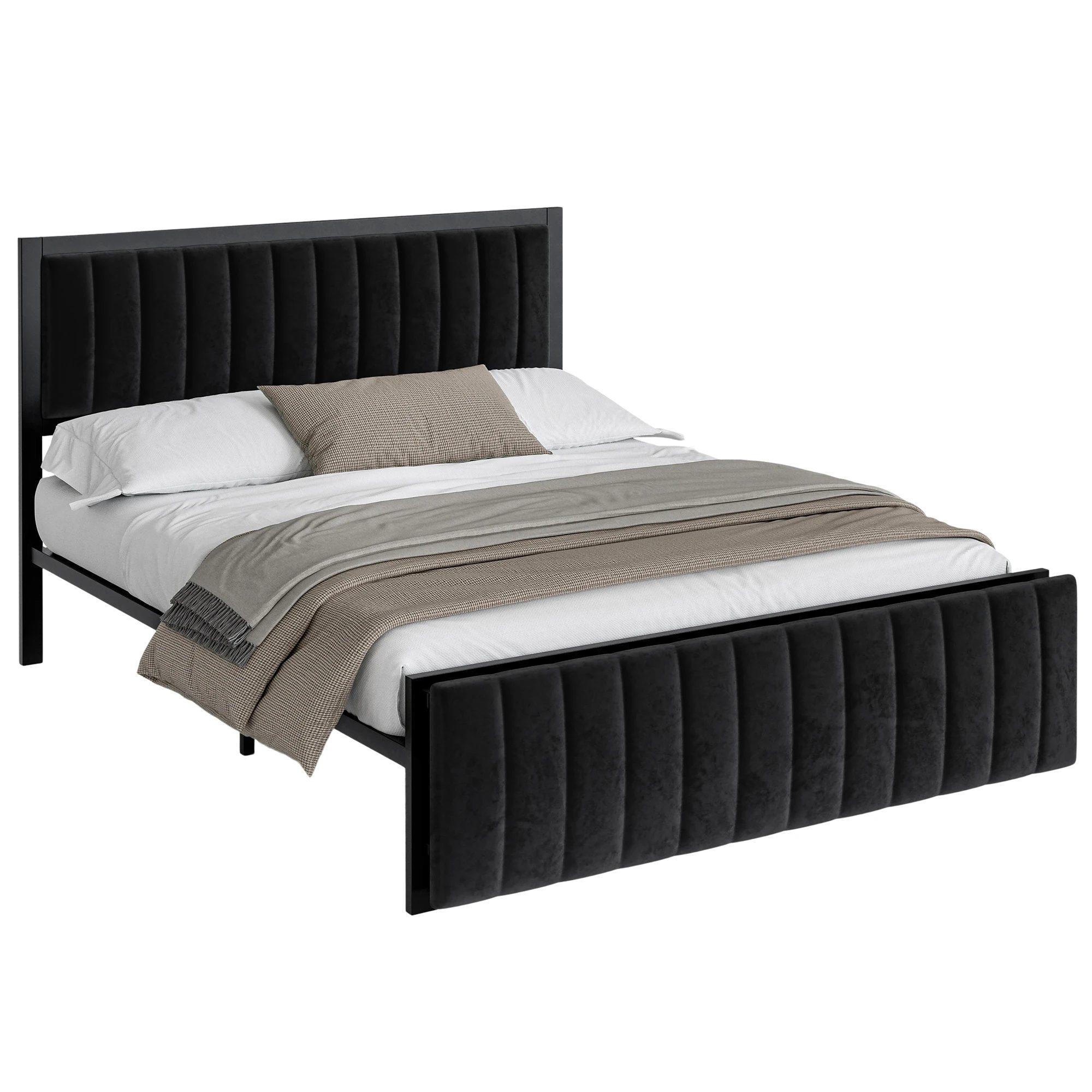 lvhom upholstered bed frame 160x200cm with an end bench foldable, multifunctional bed with storage space for bedroom 6