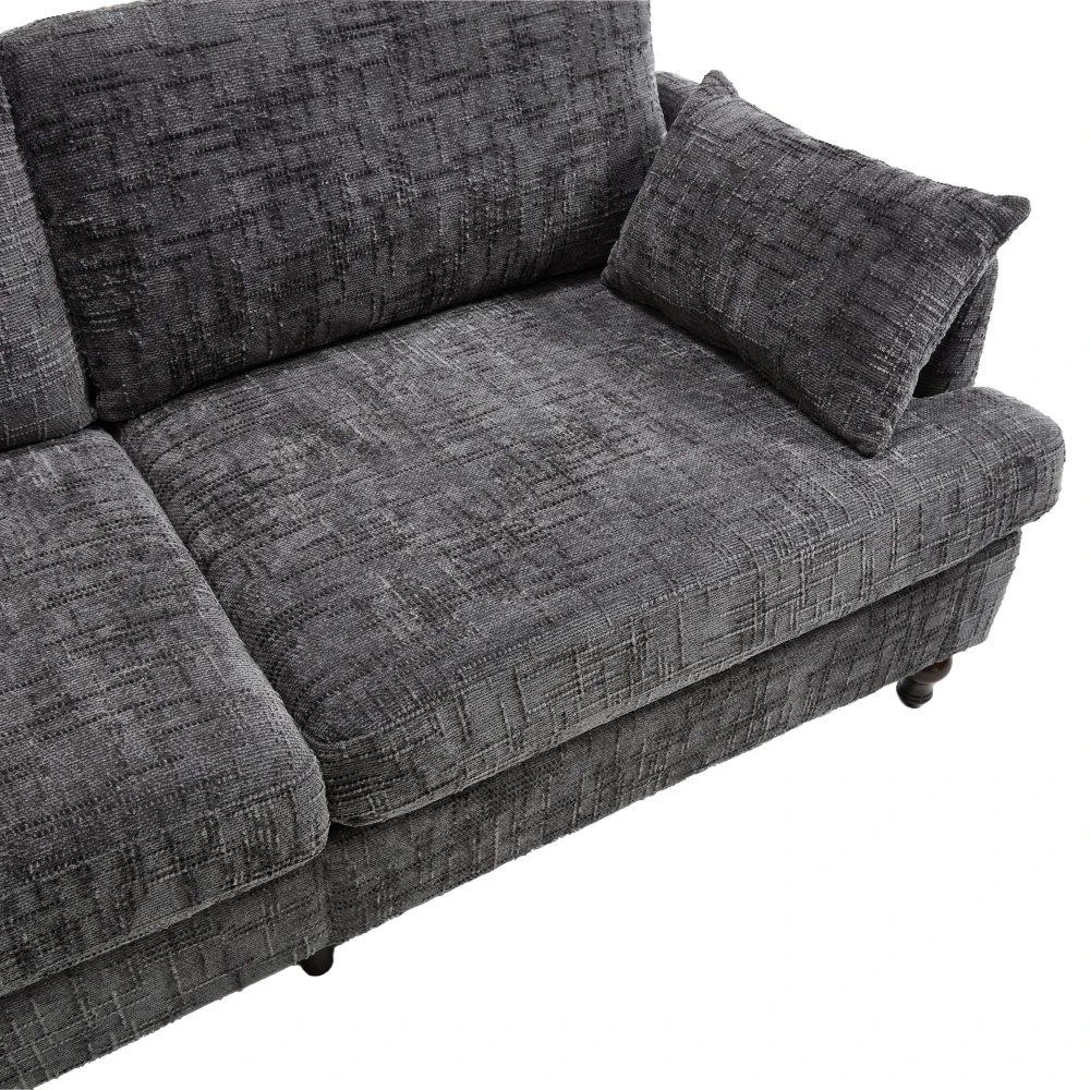 modern 2 seater chenille sofa with wooden legs, led light, usb charging port and storage bag 16