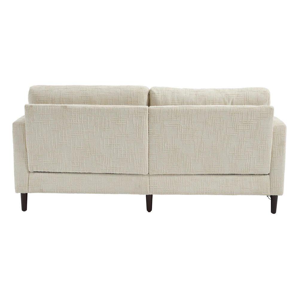modern 2 seater chenille sofa with wooden legs, led light, usb charging port and storage bag 24