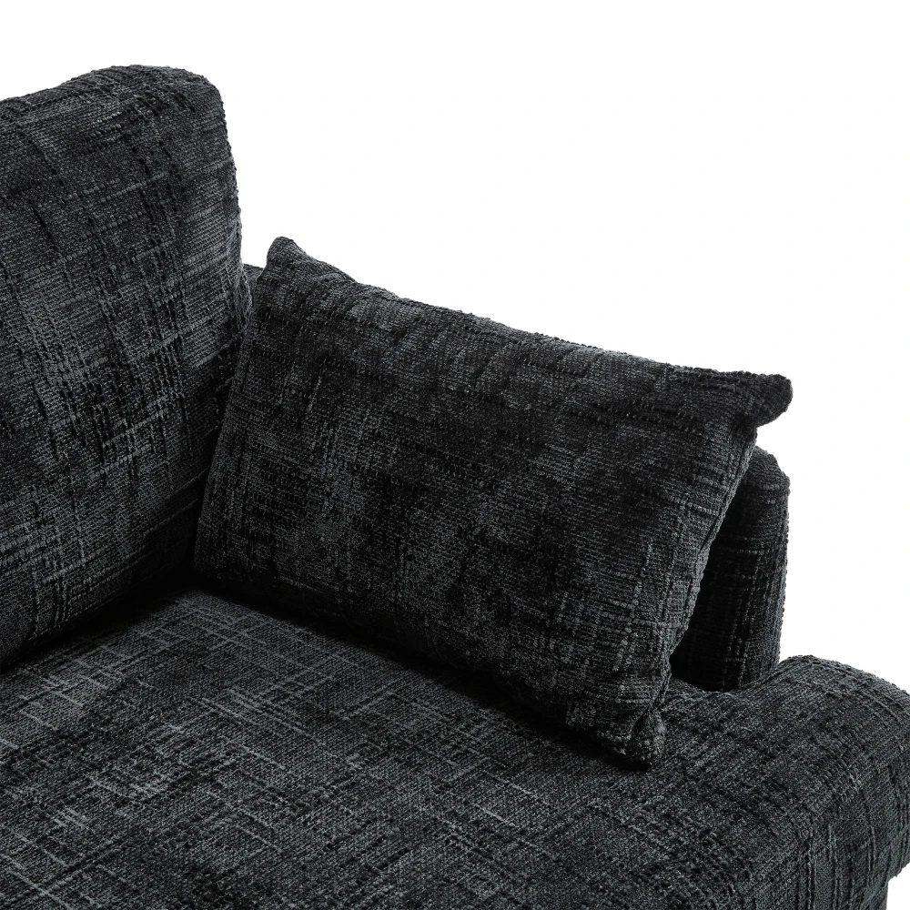 modern 2 seater chenille sofa with wooden legs, led light, usb charging port and storage bag 47