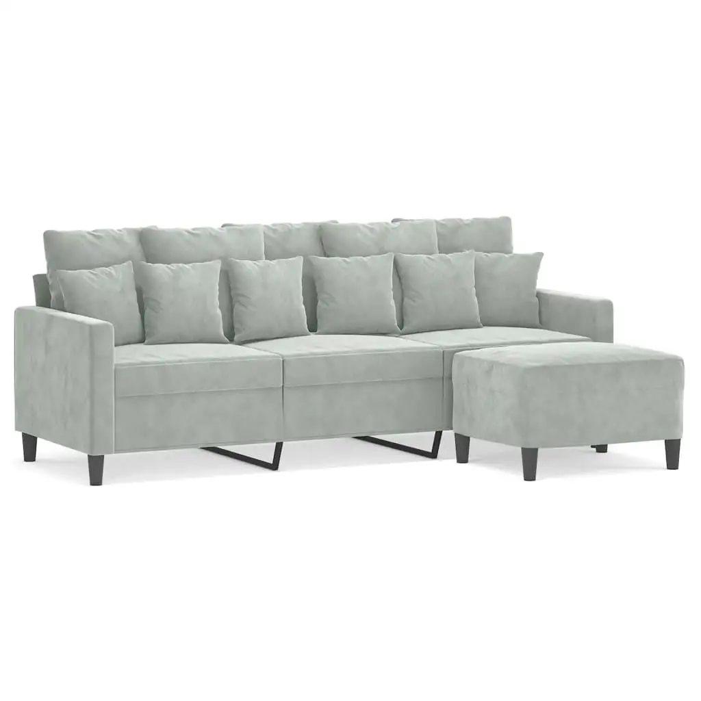 stylish light gray velvet 3 seater sofa with ottoman 180 cm comfortable modern living room furniture 1