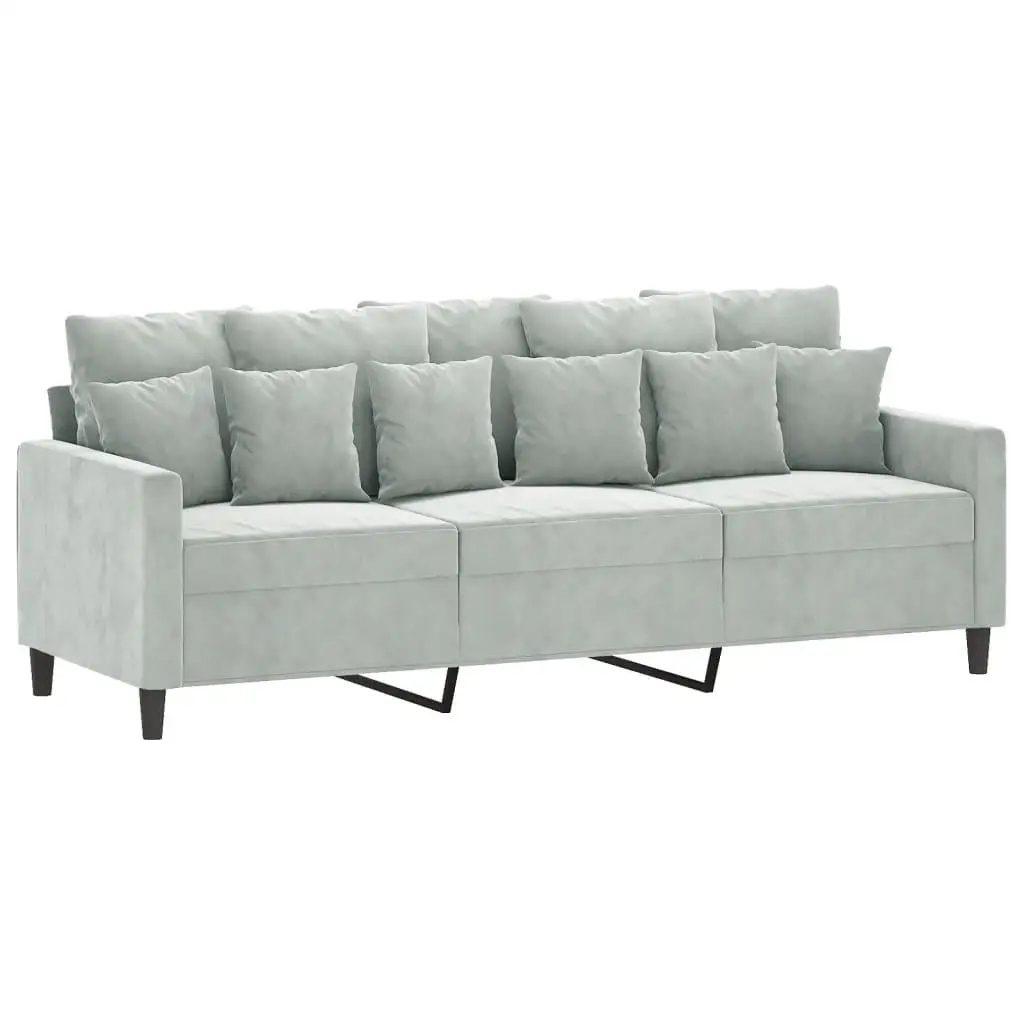 stylish light gray velvet 3 seater sofa with ottoman 180 cm comfortable modern living room furniture 3