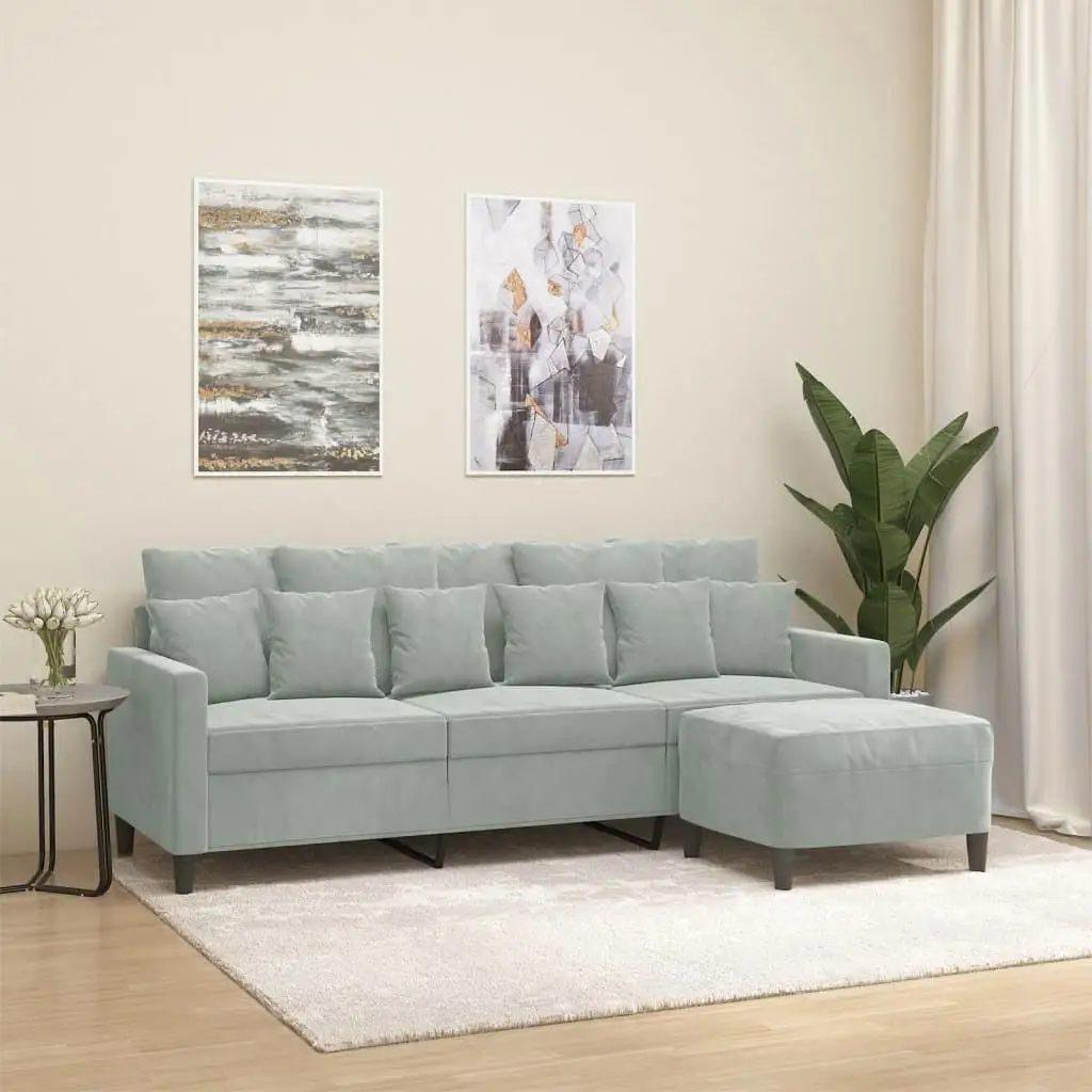 stylish light gray velvet 3 seater sofa with ottoman 180 cm comfortable modern living room furniture 7