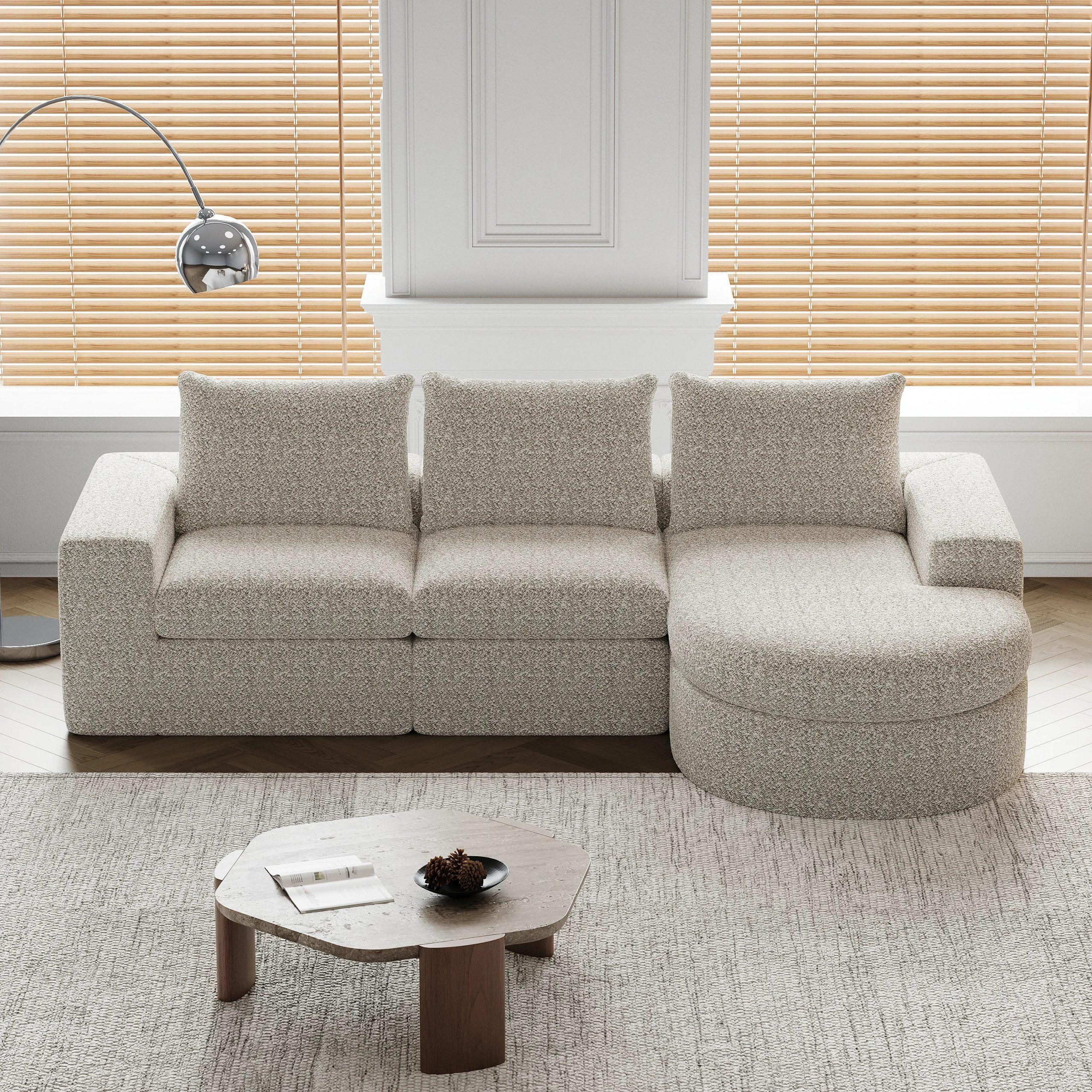 chenille sofa mit gebogenen elementen und liegestuhl, vollständig komprimiert und ohne gestell, modulares kombinationssofa l li 1