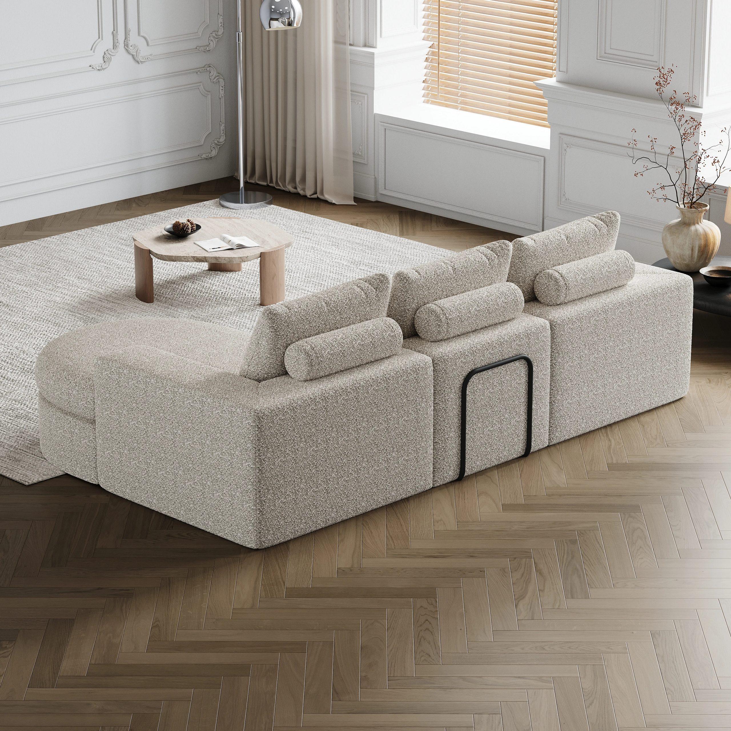 chenille sofa mit gebogenen elementen und liegestuhl, vollständig komprimiert und ohne gestell, modulares kombinationssofa l li 3