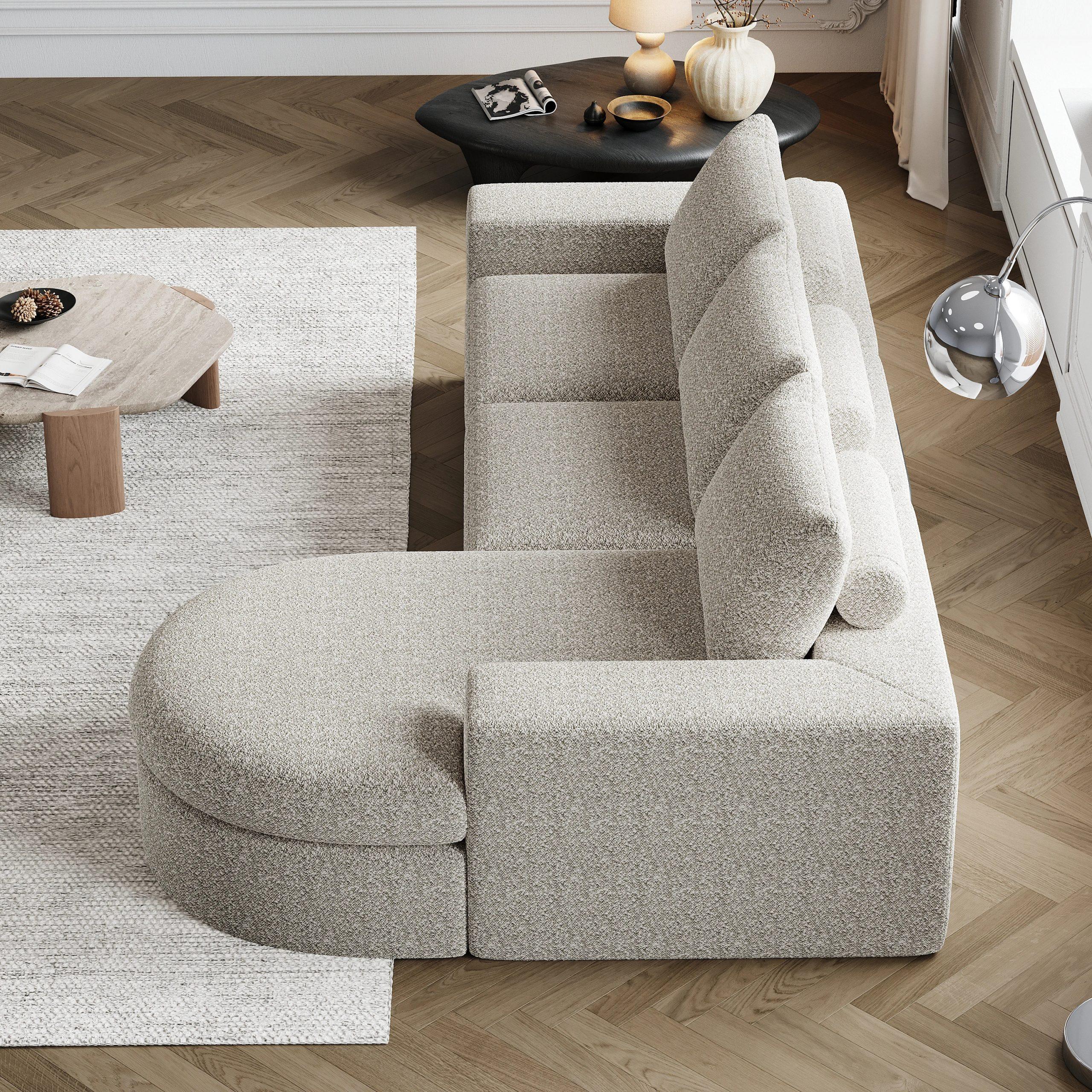 chenille sofa mit gebogenen elementen und liegestuhl, vollständig komprimiert und ohne gestell, modulares kombinationssofa l li 17