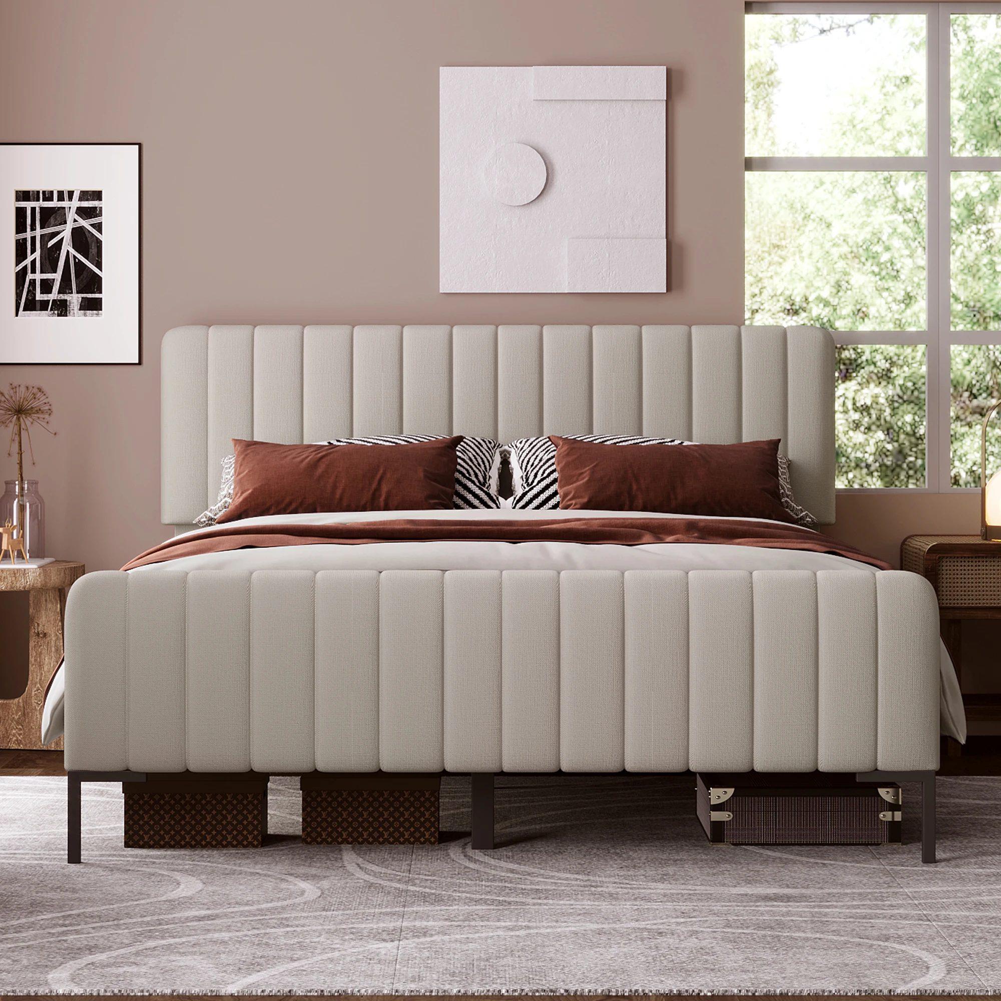 padded bed 90/140/160/180×200 cm with headboard bed padded height adjustable, lint, gray and beige, without mattress 5