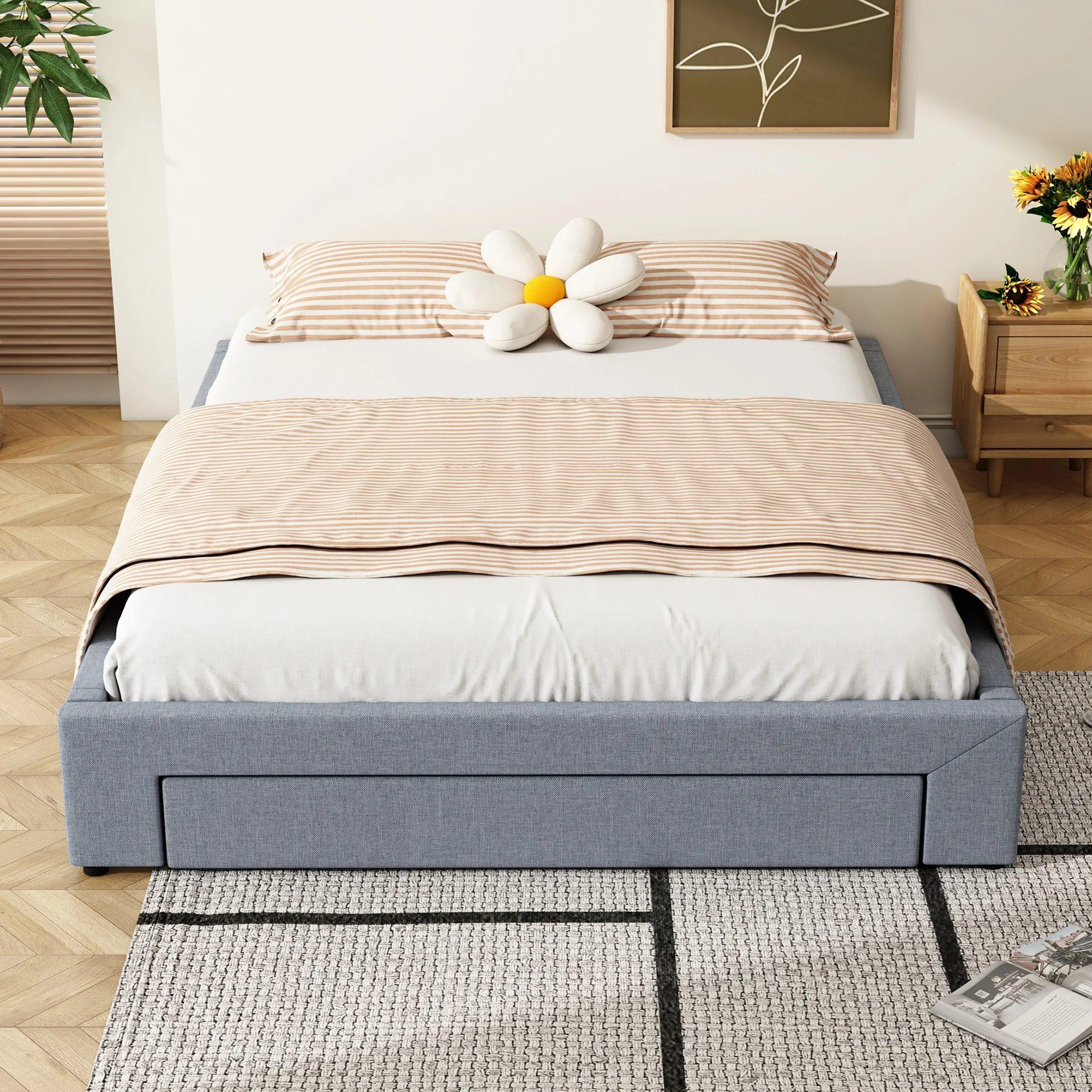 upholstery bed double bed 160x200 cm with 3 drawer, functional storage space bed flat bed with slatted frame without mattress 2