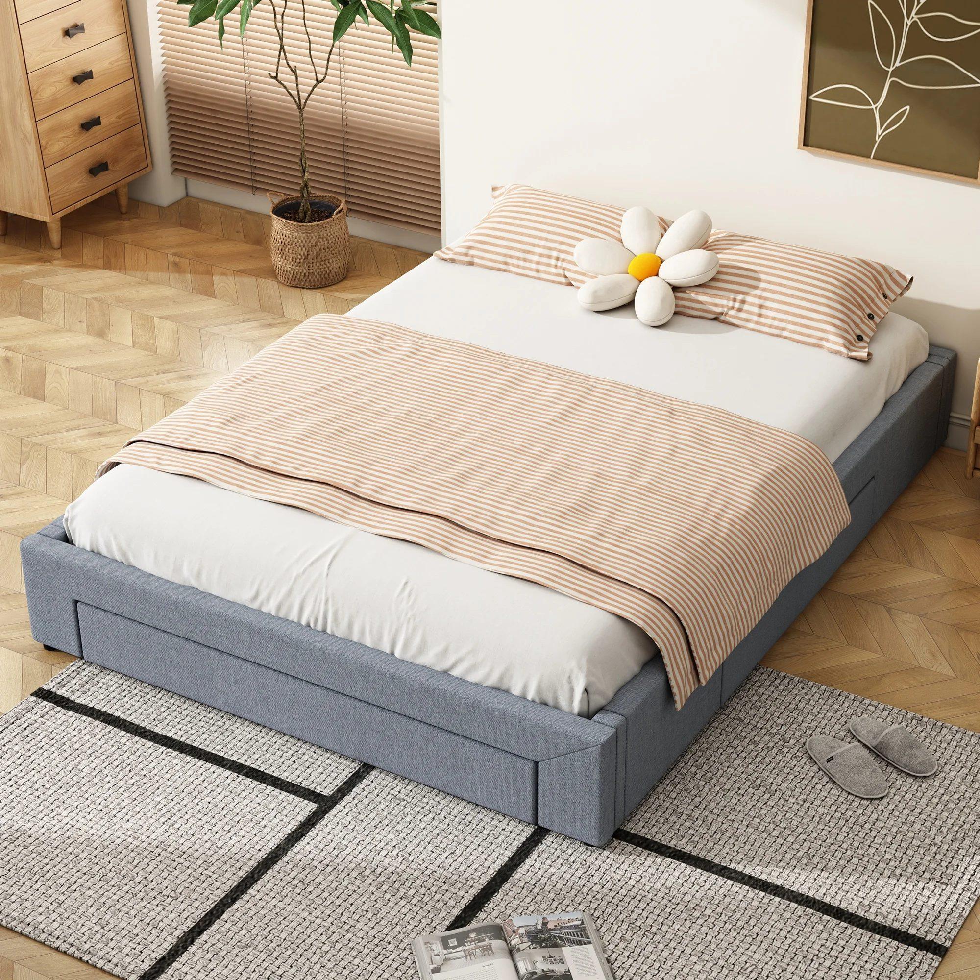 upholstery bed double bed 160x200 cm with 3 drawer, functional storage space bed flat bed with slatted frame without mattress 10