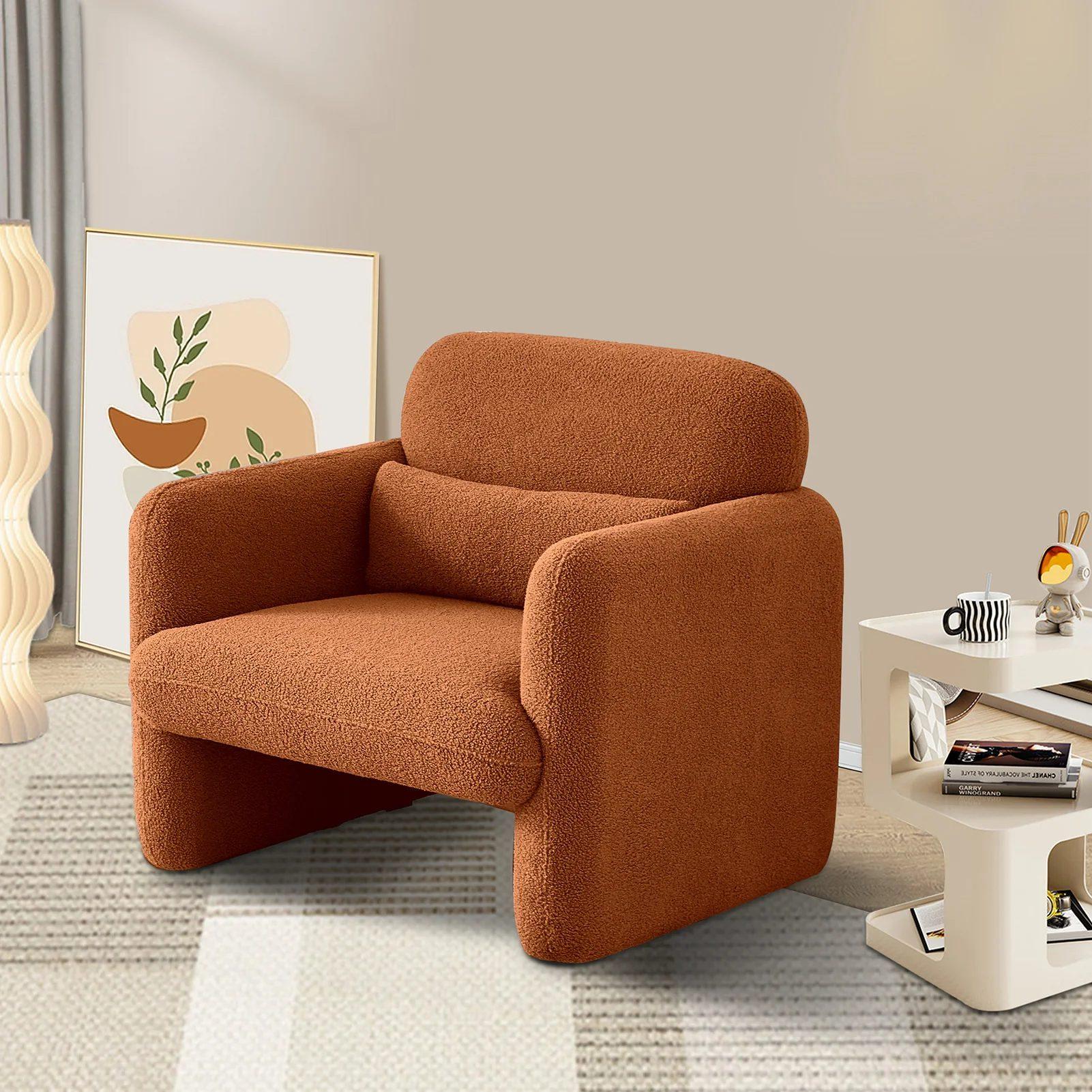 rosahqnda modern minimalist armchair single sofa chair upholstered lounge armchair thick pillow solid wood frame lambskin 11