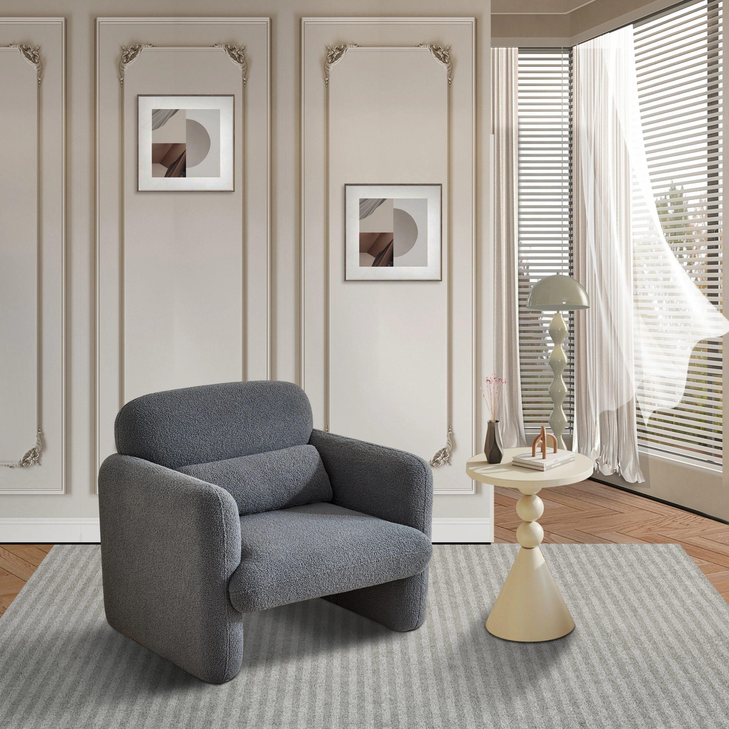 rosahqnda modern minimalist armchair single sofa chair upholstered lounge armchair thick pillow solid wood frame lambskin 14