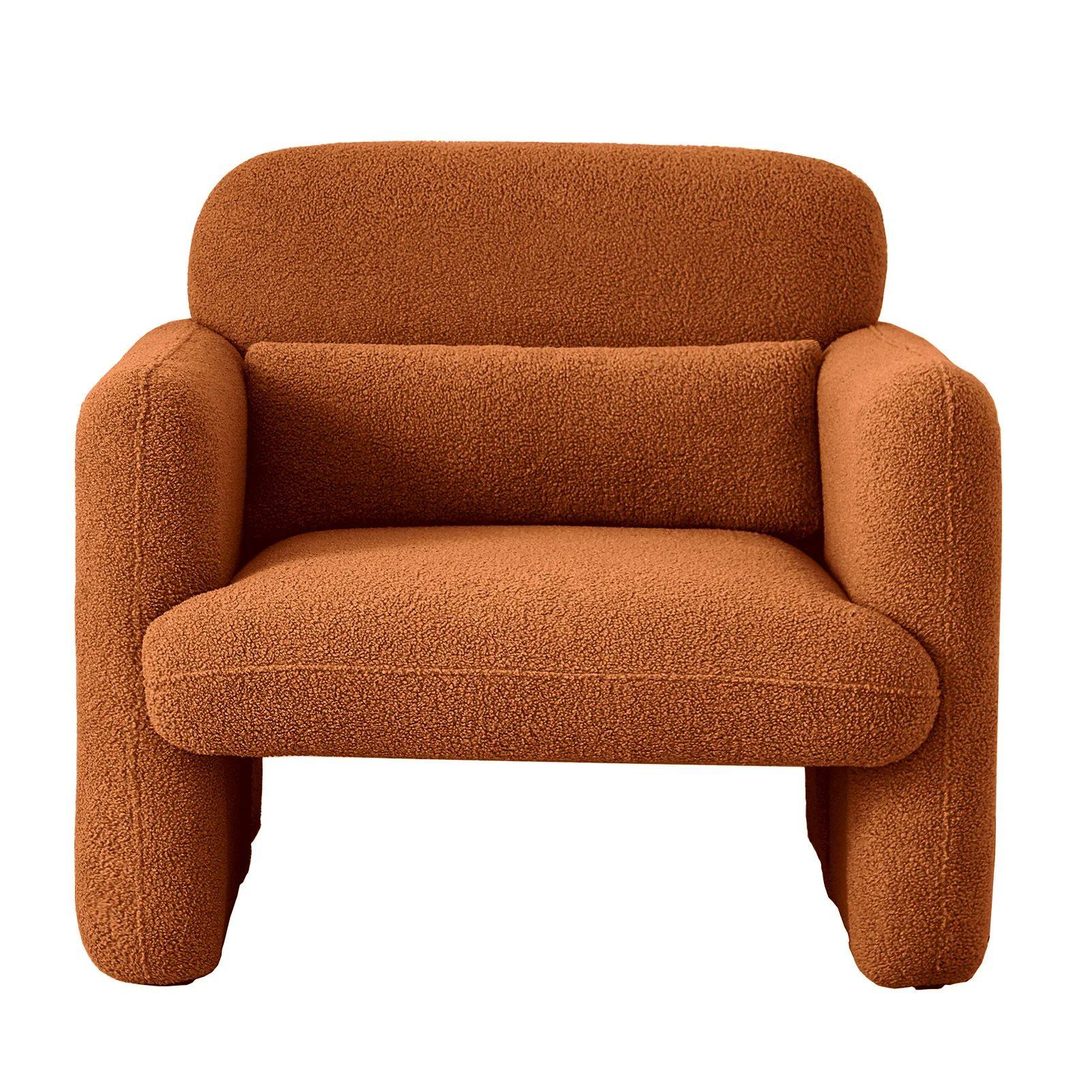 rosahqnda modern minimalist armchair single sofa chair upholstered lounge armchair thick pillow solid wood frame lambskin 19