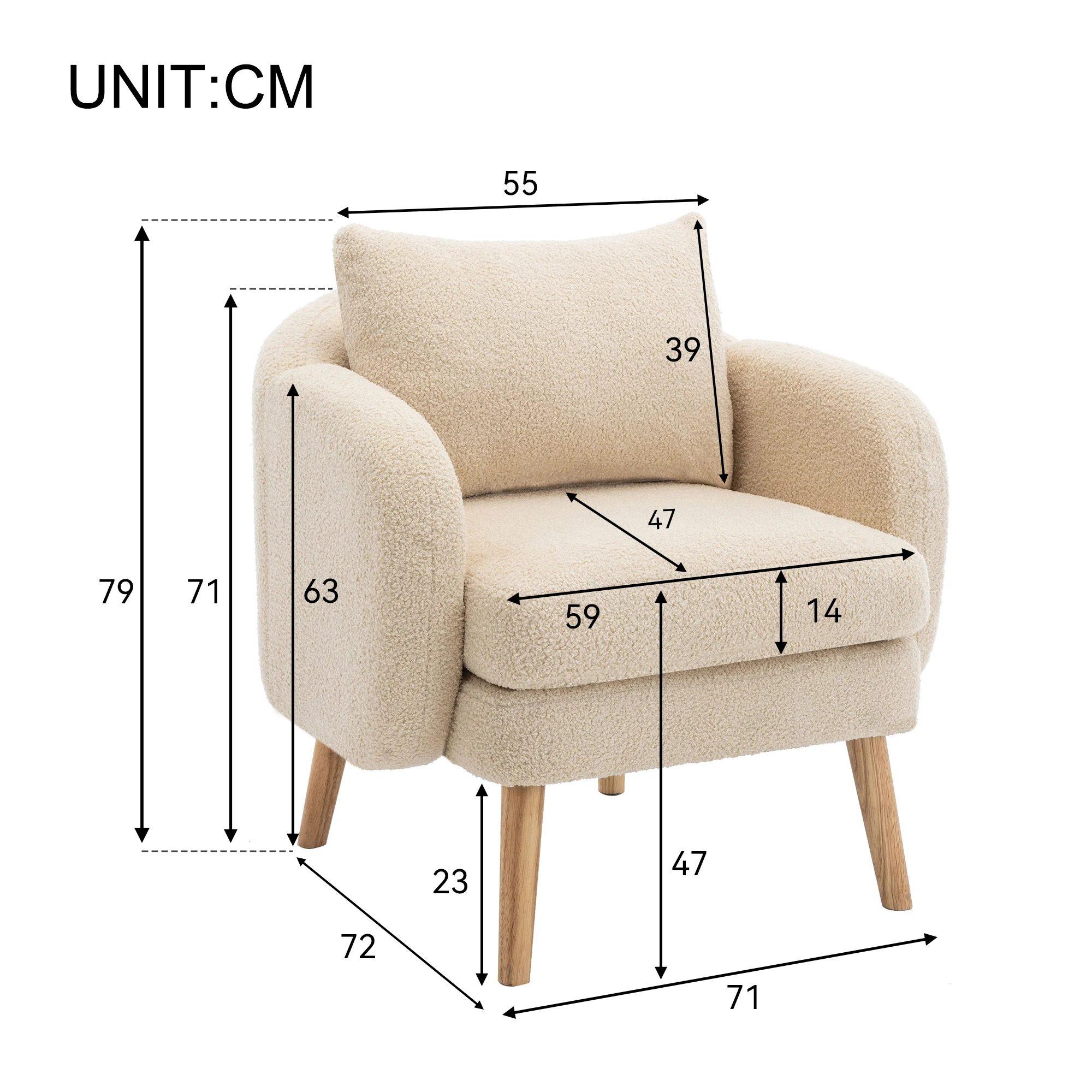 teddy velvet armchair with pillow extra thick pillow armchair, single sofa armchair, padded armchair, solid wood leg chair 3