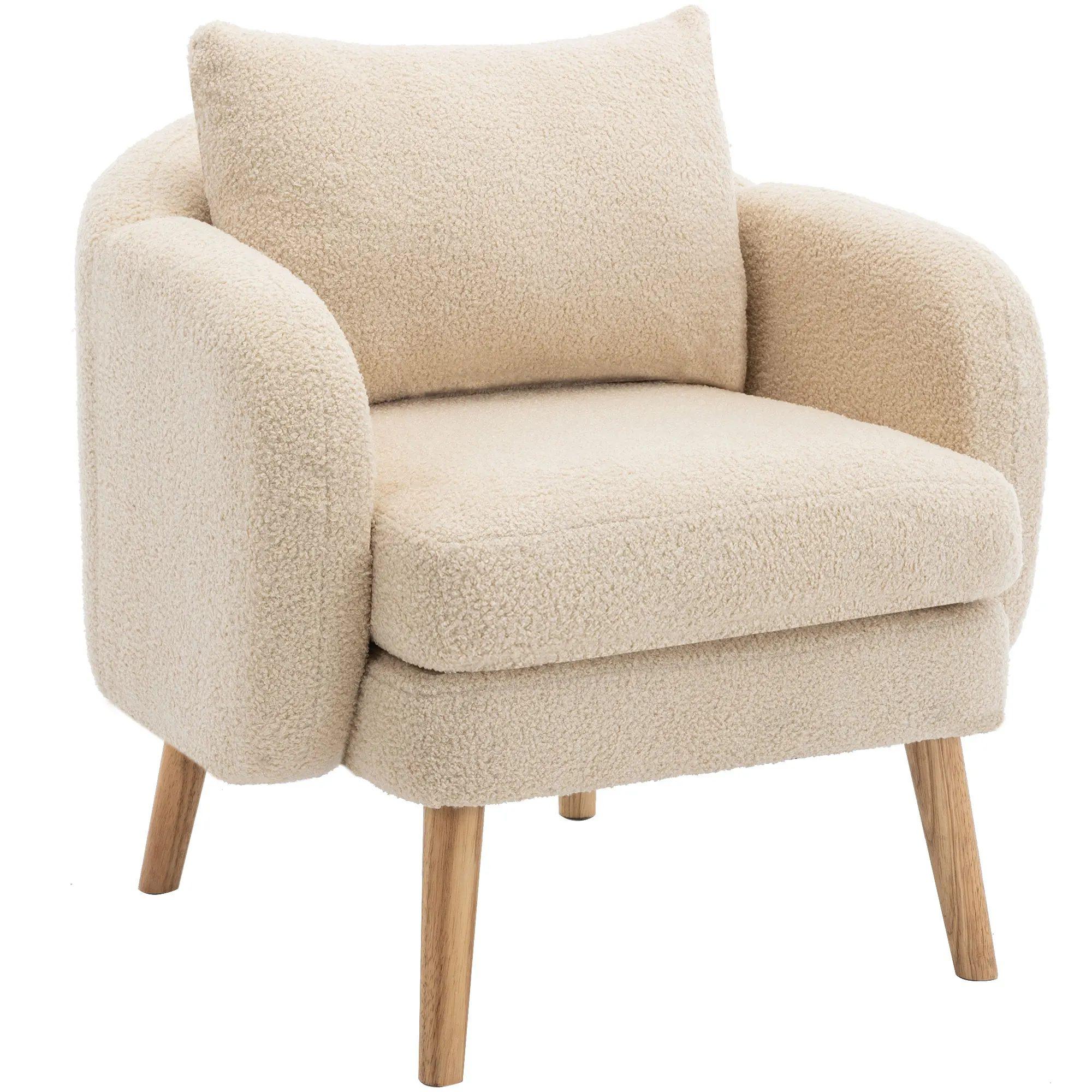 teddy velvet armchair with pillow extra thick pillow armchair, single sofa armchair, padded armchair, solid wood leg chair 0|