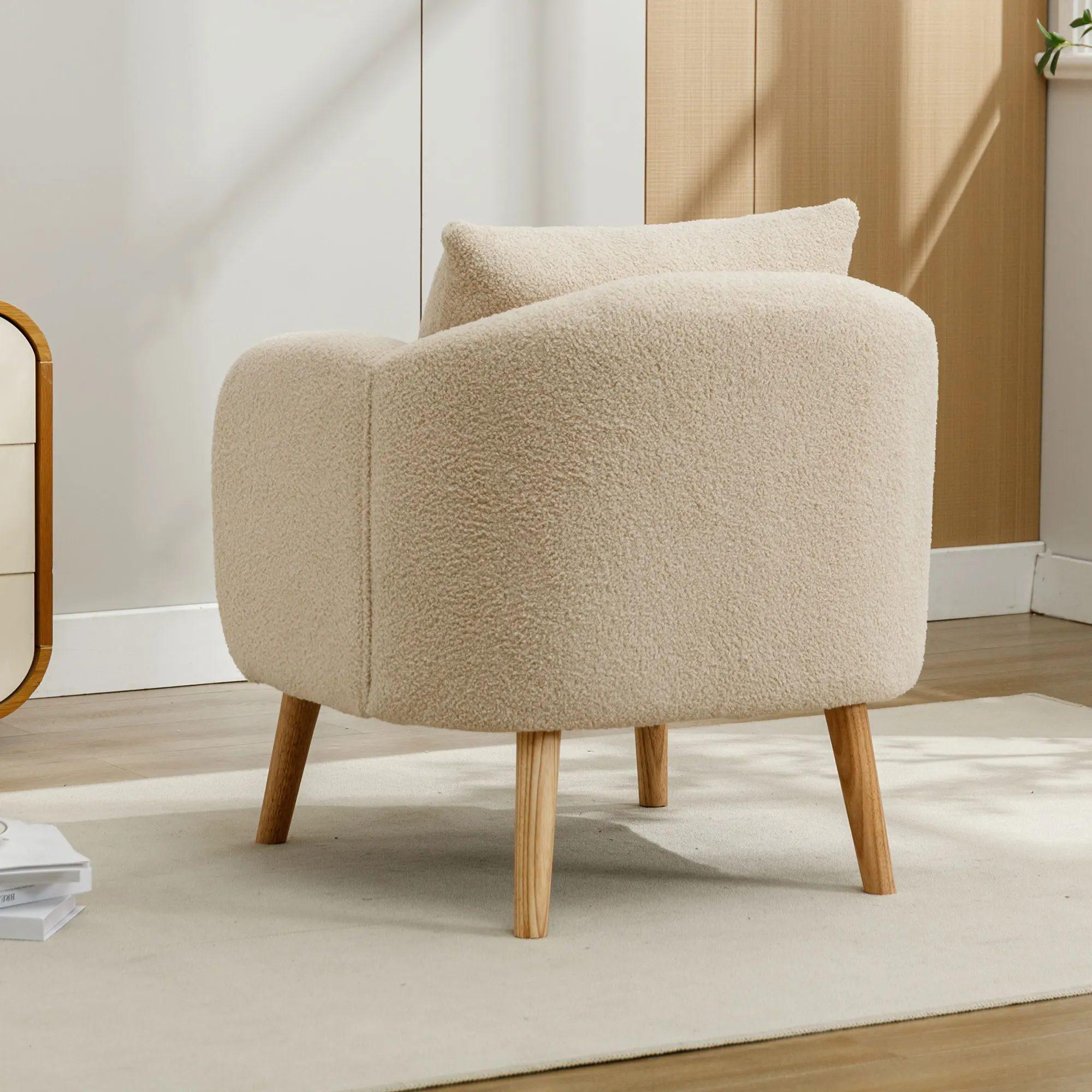 teddy velvet armchair with pillow extra thick pillow armchair, single sofa armchair, padded armchair, solid wood leg chair 8