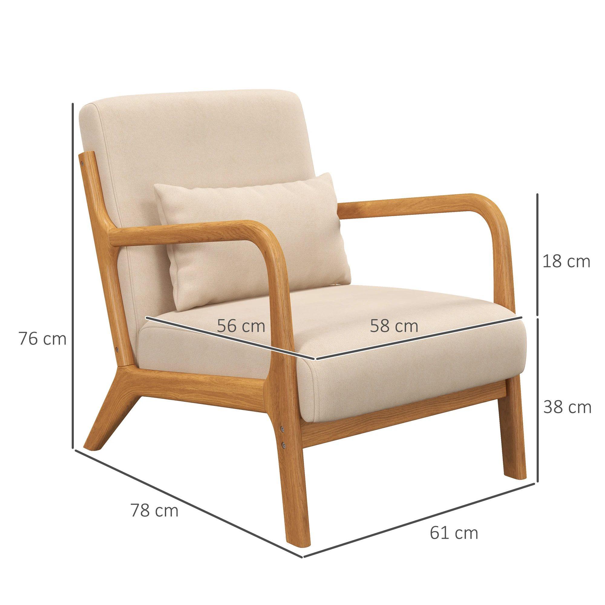 homcom nordic living room armchair with armrests cushion 61x78x76 cm beige 2