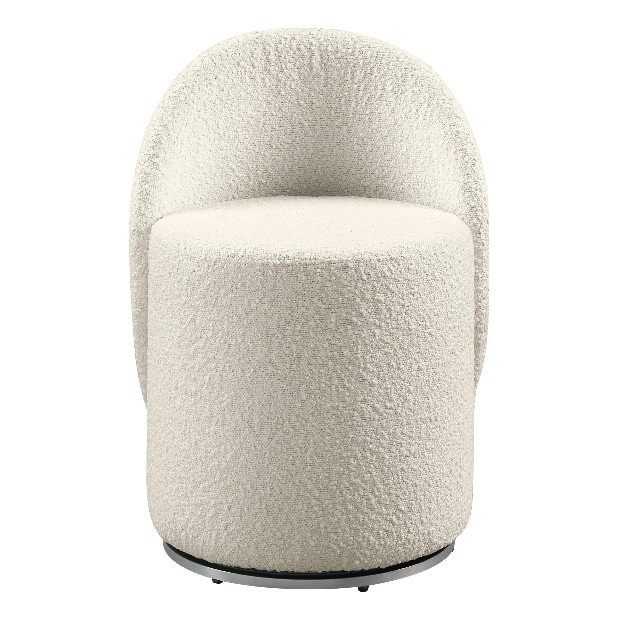 cream swivel barrel vanity chair, upholstered lystra accent chair with textured boucle fabric for bedroom or dressing area 4