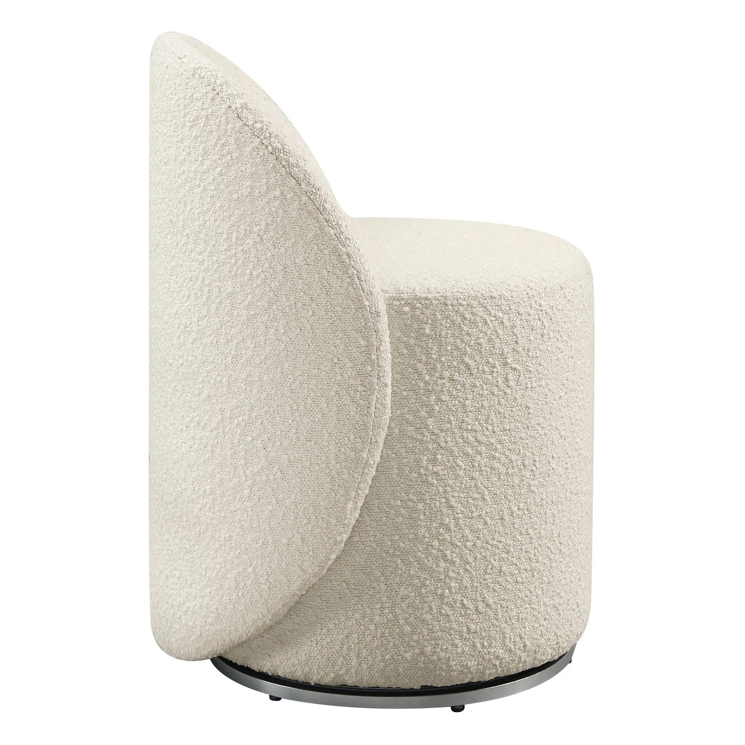 cream swivel barrel vanity chair, upholstered lystra accent chair with textured boucle fabric for bedroom or dressing area 5