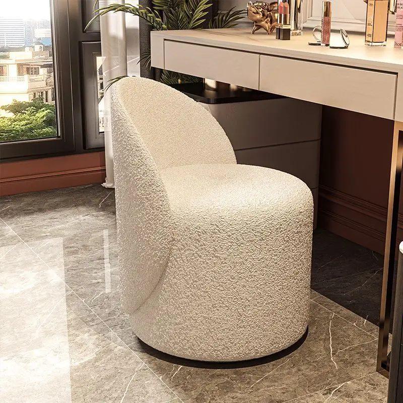 cream swivel barrel vanity chair, upholstered lystra accent chair with textured boucle fabric for bedroom or dressing area 6