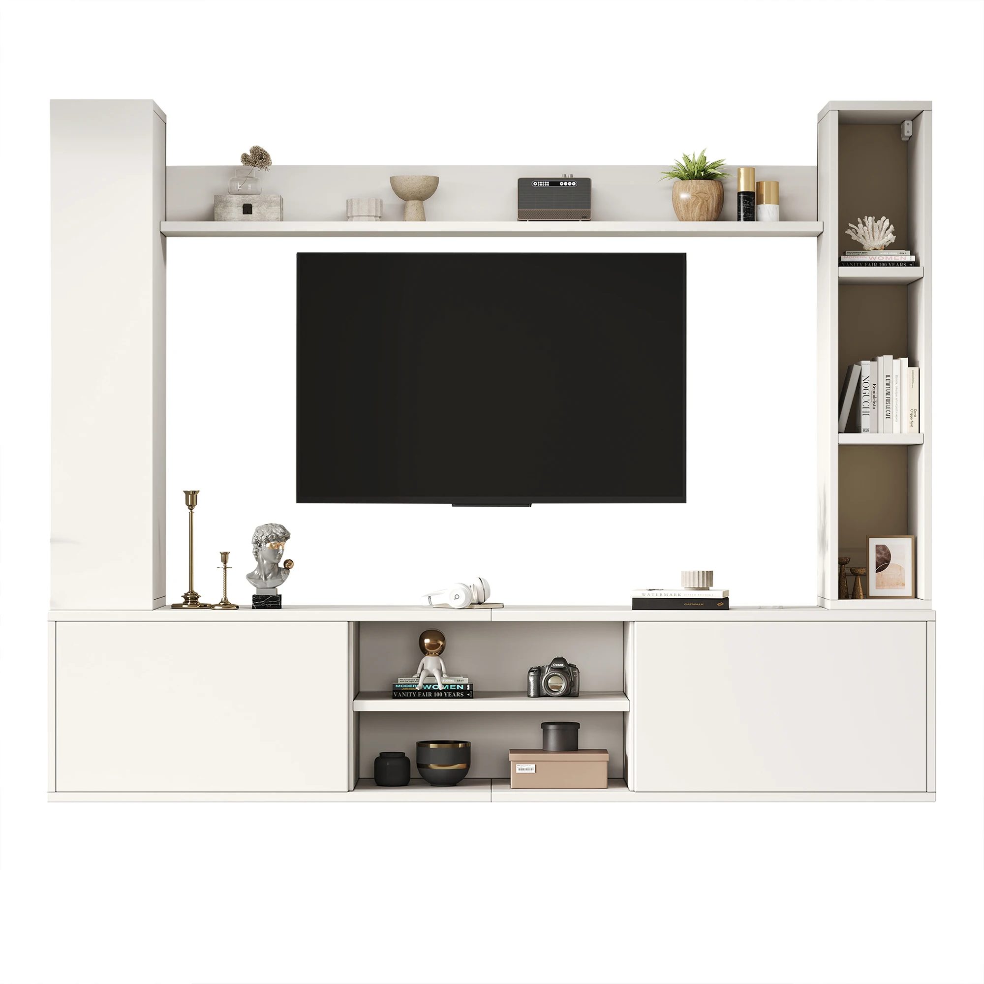 180*35*33.5cm tv wall unit set with display cabinets complete set, 4 pieces, media wall including tv board, standing shelf 26