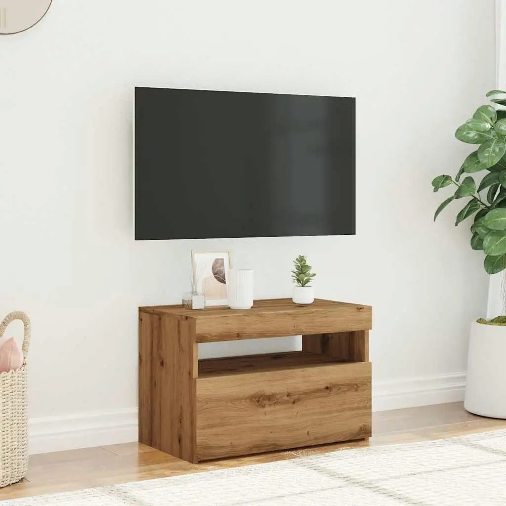 artisan oak tv cabinet with led lights 60x35x40 cm stylish modern storage unit for living room entertainment center 3