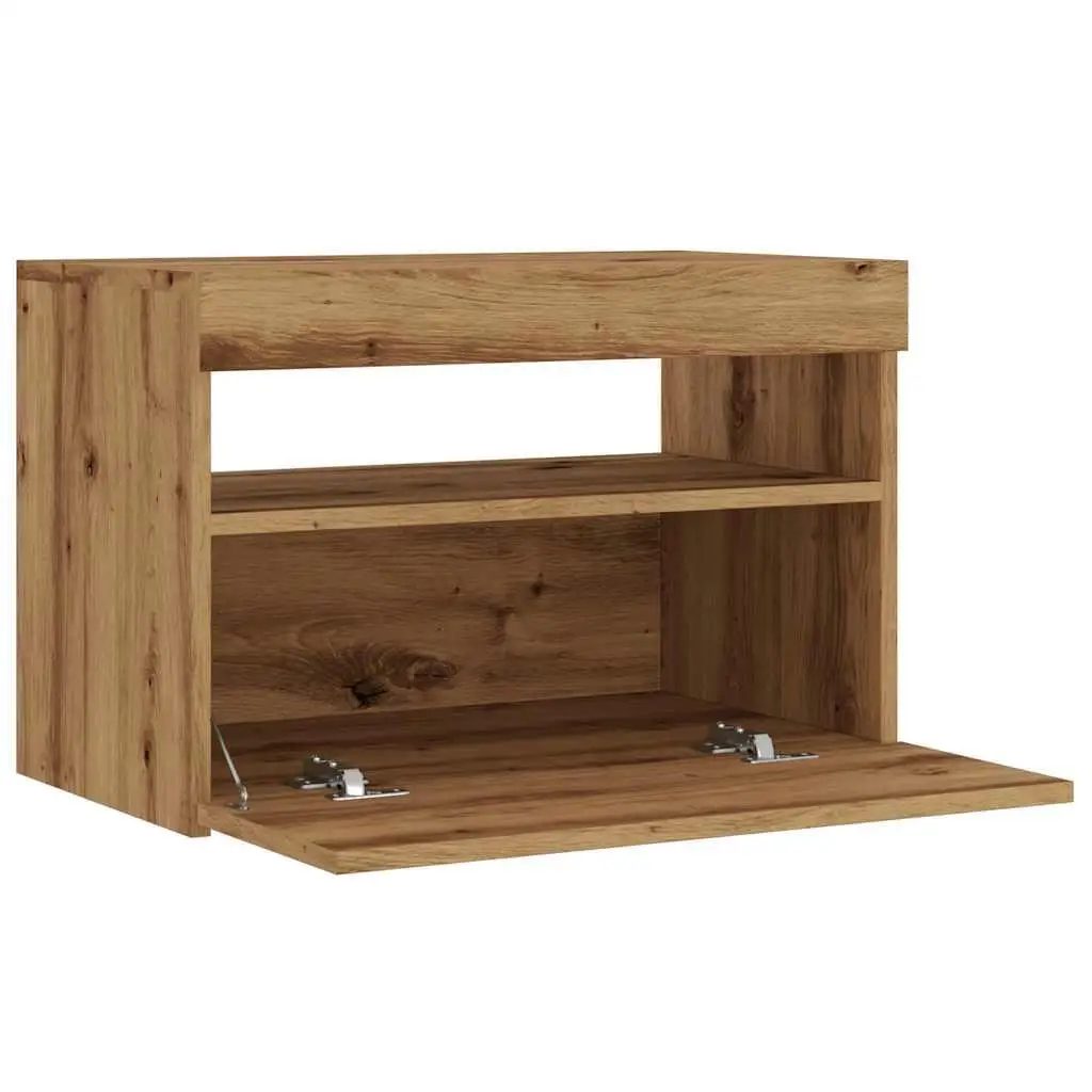 artisan oak tv cabinet with led lights 60x35x40 cm stylish modern storage unit for living room entertainment center 9