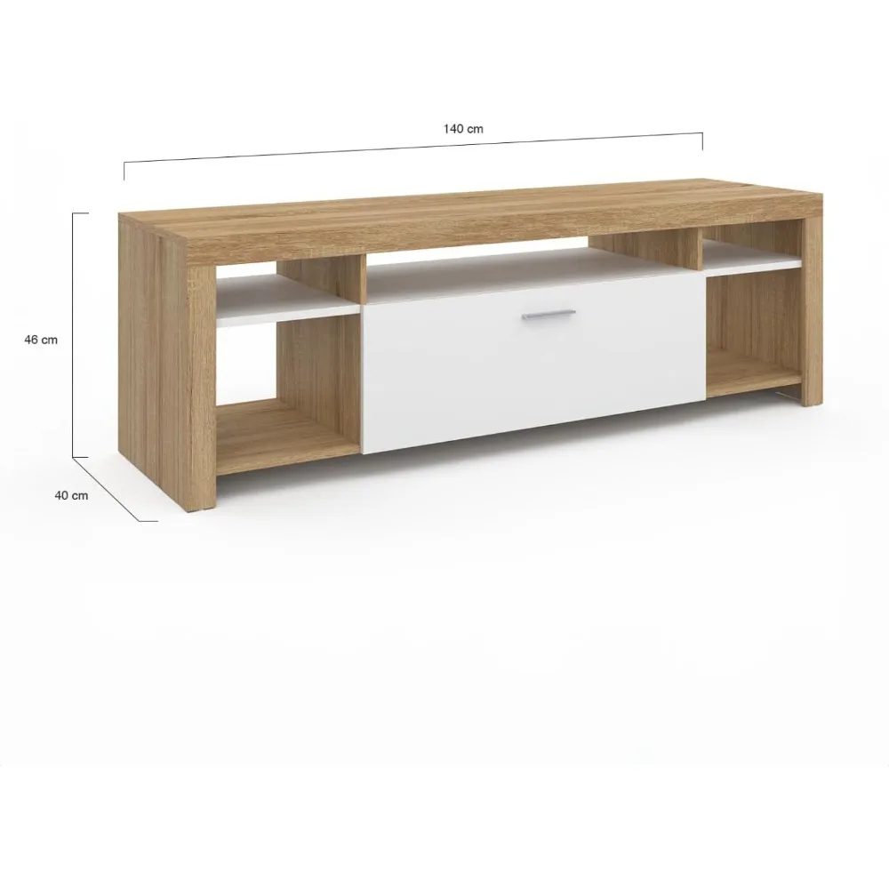 tv stand 140 cm malo wood and white cupboard 2