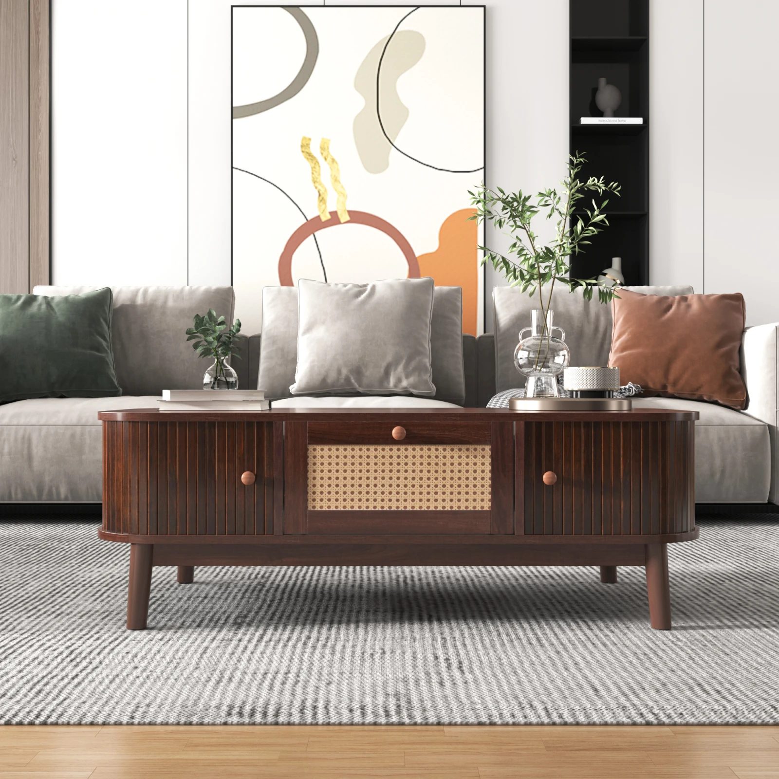 anajqaqia coffee table with rattan drawers and sliding doors,country style rattan coffee table,sofa table for living room,office 9