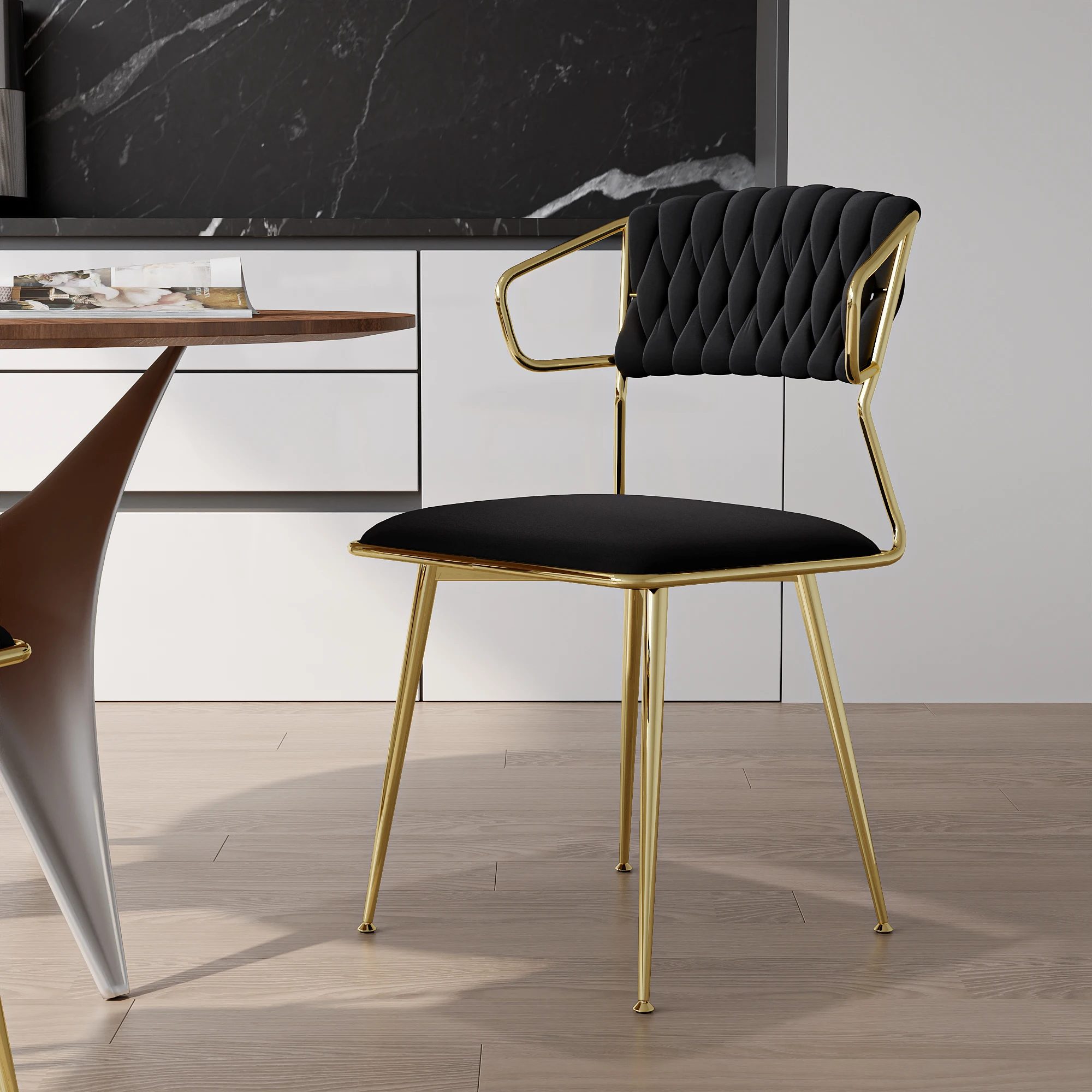 set of 2 dining chairs, dining chair, upholstered chair with gold metal legs, velvet kitchen chair, comfortable dining room furniture 1