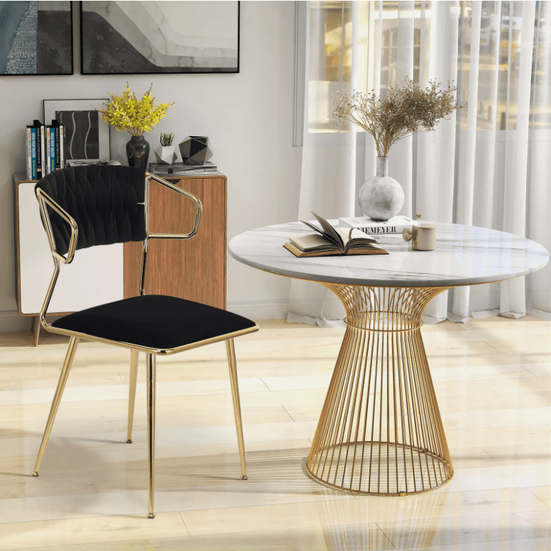 set of 2 dining chairs, dining chair, upholstered chair with gold metal legs, velvet kitchen chair, comfortable dining room furniture 6