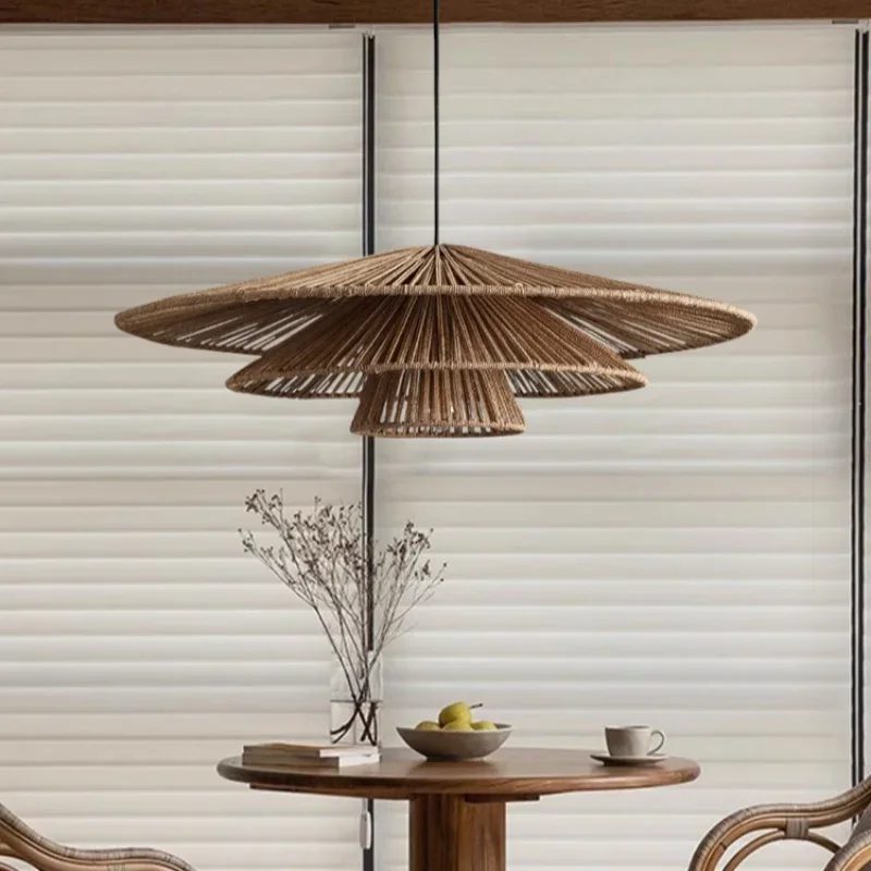 japanese wabi sabi handmade vintage homestay hotel restaurant chandelier decoration imitation rattan lamp 1