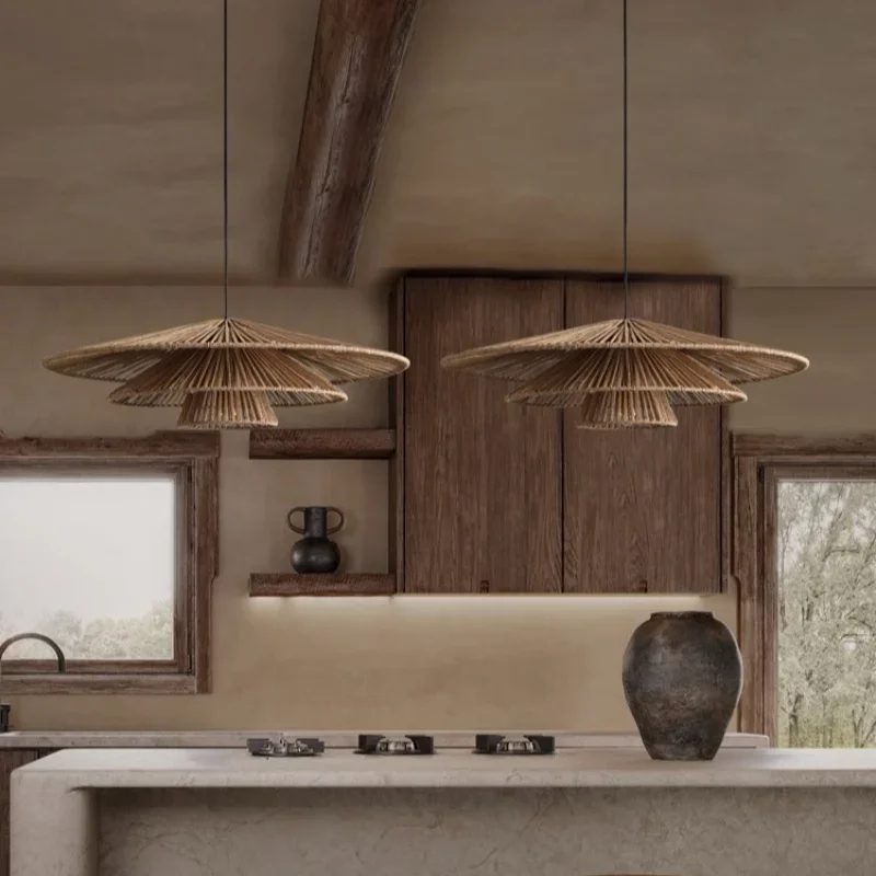 japanese wabi sabi handmade vintage homestay hotel restaurant chandelier decoration imitation rattan lamp 2