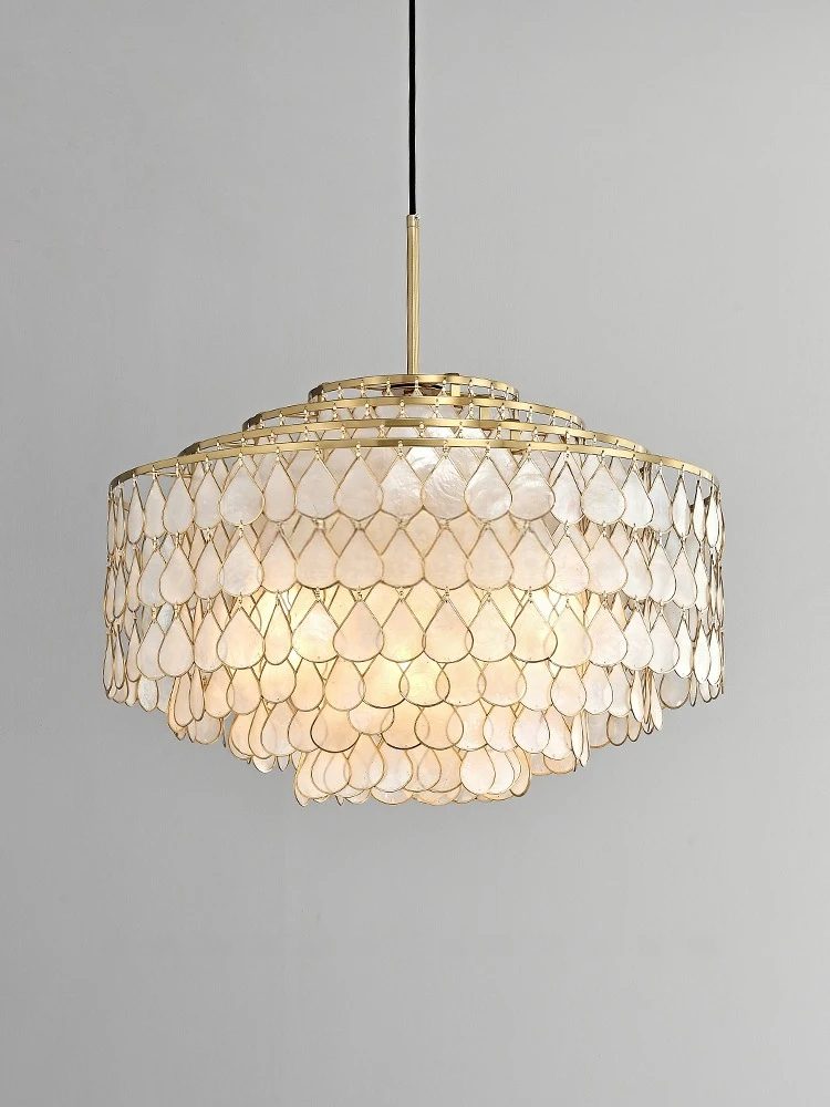 french light luxury copper edge shell chandelier vintage retro high end living room study restaurant bedroom lamps 14