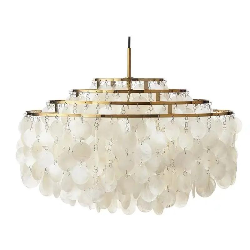 luxury shell chandelier lighting for restaurant hotel living room pendant lights fixtures gold chrome lustre mood light 5