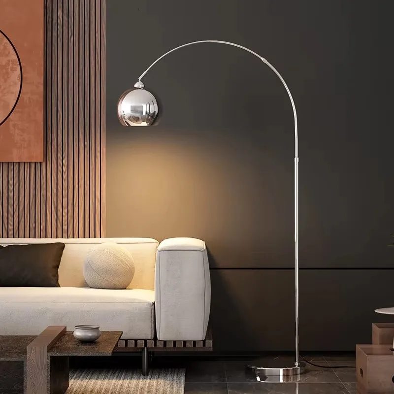 modern simple led floor lamp nordic chrome large fishing lamp ins living room study bedroom sofa bedside floor lighting 4