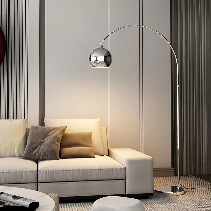 modern simple led floor lamp nordic chrome large fishing lamp ins living room study bedroom sofa bedside floor lighting 23