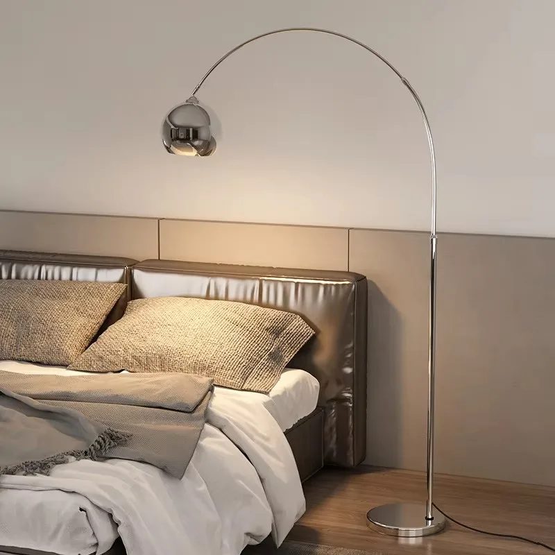 modern simple led floor lamp nordic chrome large fishing lamp ins living room study bedroom sofa bedside floor lighting 25