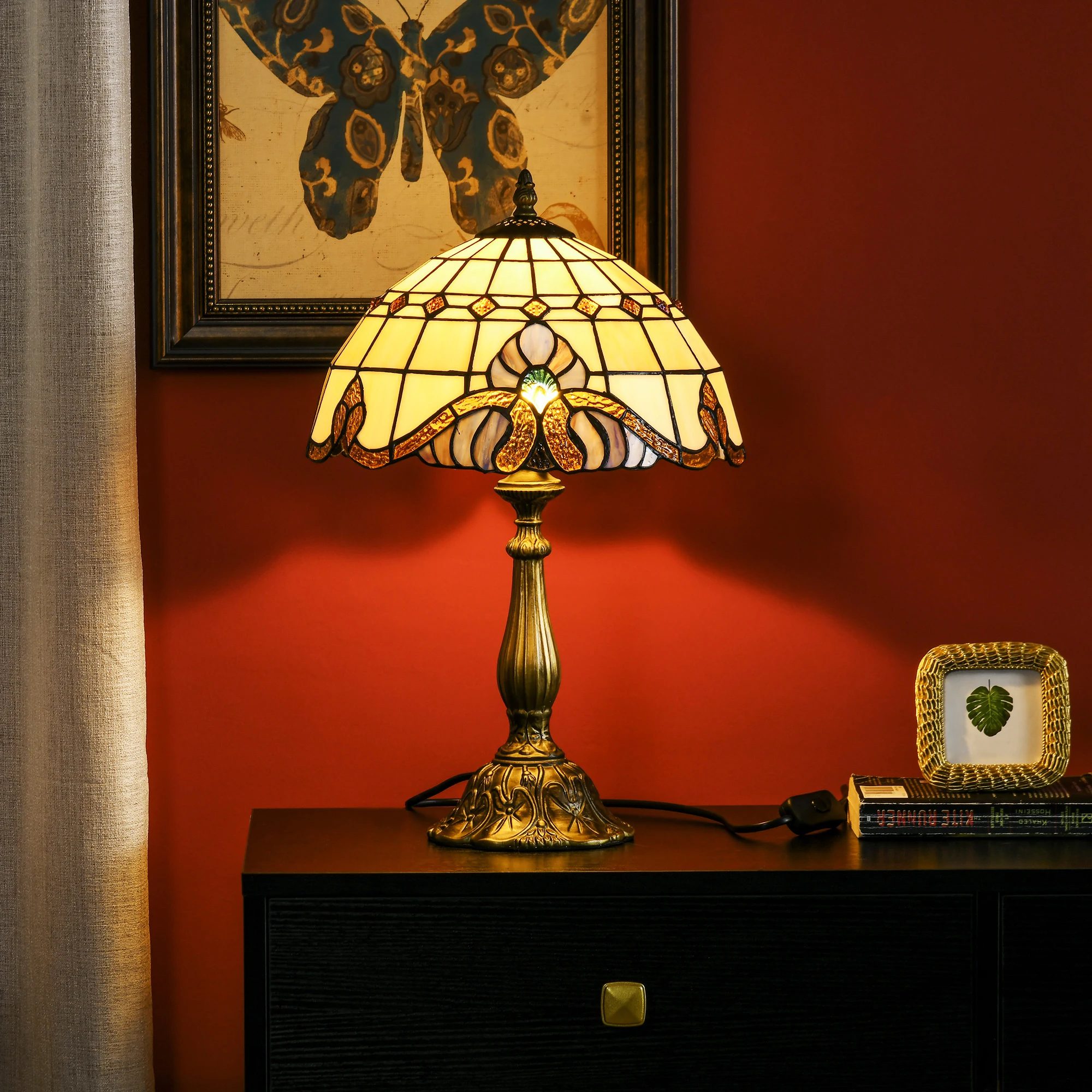 homcom handmade table lamp classic style glass bedside lamp for bedroom living room Ø30x48 cm multicolor 1