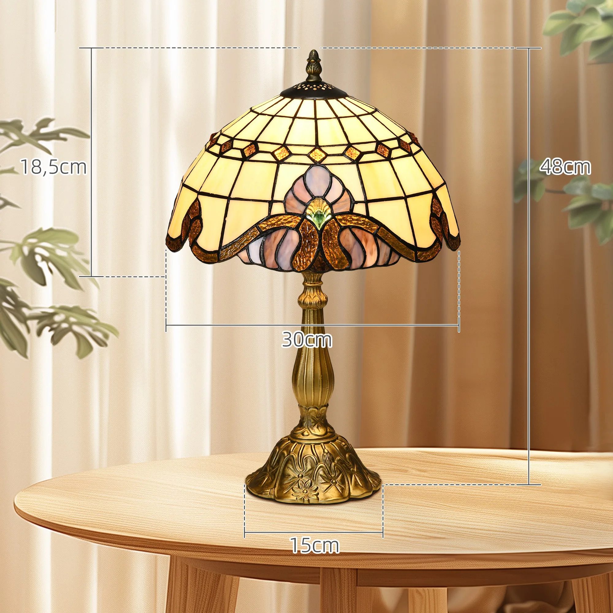 homcom handmade table lamp classic style glass bedside lamp for bedroom living room Ø30x48 cm multicolor 2